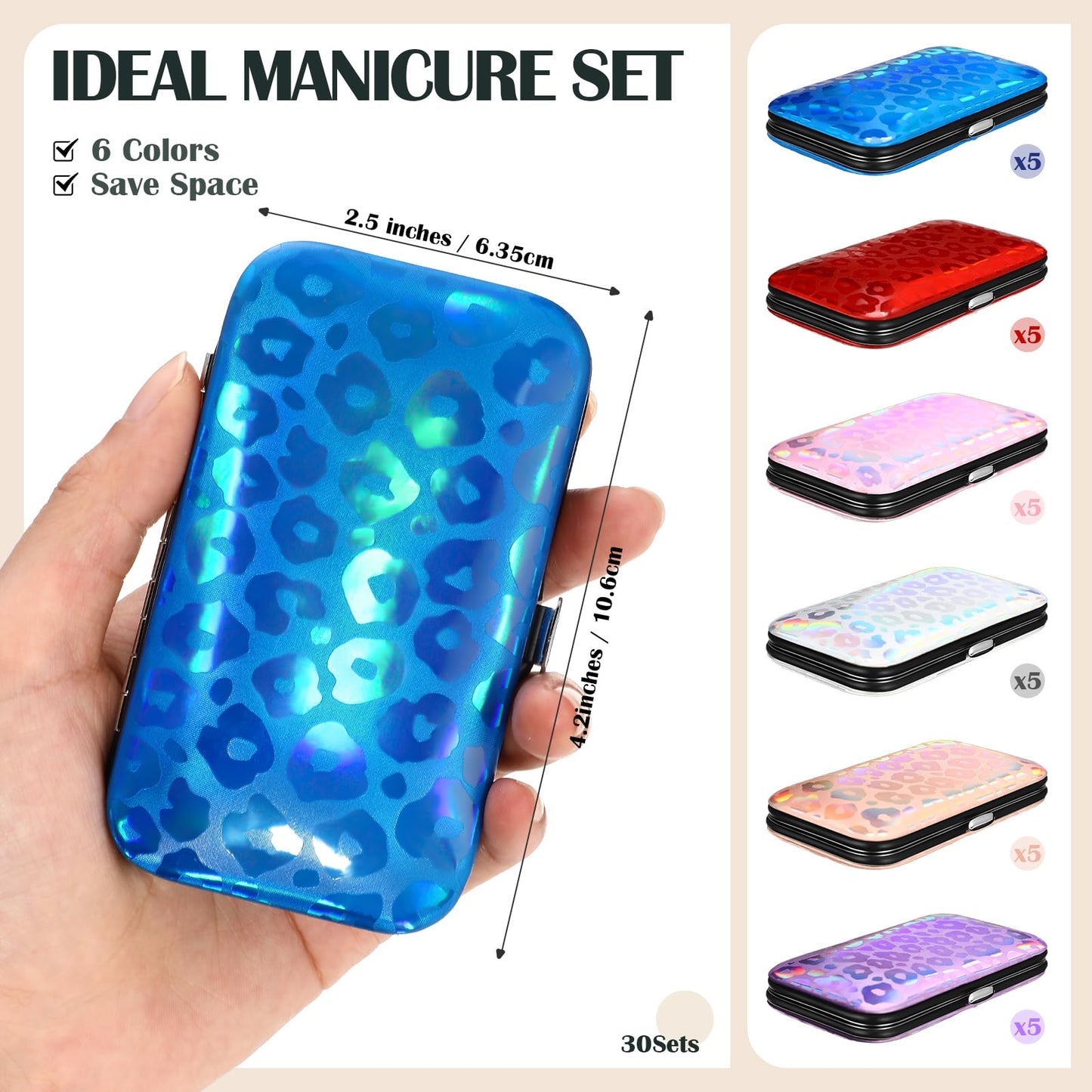 Leriton 30 Sets Bulk Gifts for Women Manicure Set Bulk Professional Nail Care Kit Nail Clippers Kit 8 in 1 Stainless Steel Pedicure Set with Travel Case for Women Men(Laser Leopard Print)