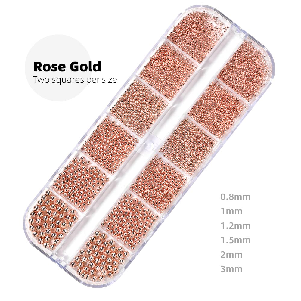 Nail Caviar Beads Gold Silver Rose Gold Nail Art Metal Mini Beads Multi Size 0.8-3MM Nail Design Round Steel Ball Beads for Nails DIY Decoration Accessories