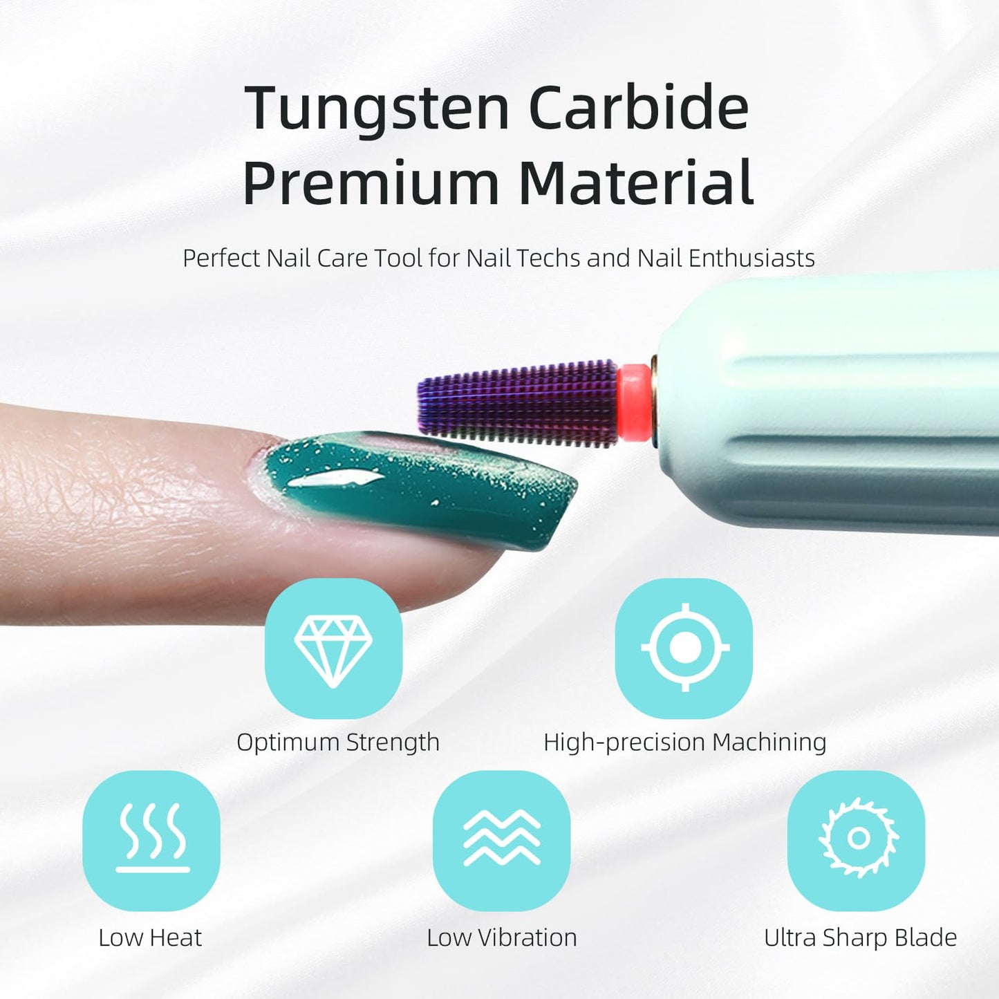 HYTOOS Purple 5 in 1 Nail Drill Bit, 15mm Tapered Drill Bits for Nails, 3/32" Professional Straight Cut Two-way Carbide Nail Bits, Electric Manicure Gel Polish Acrylic Powder Removal Tool, Fine
