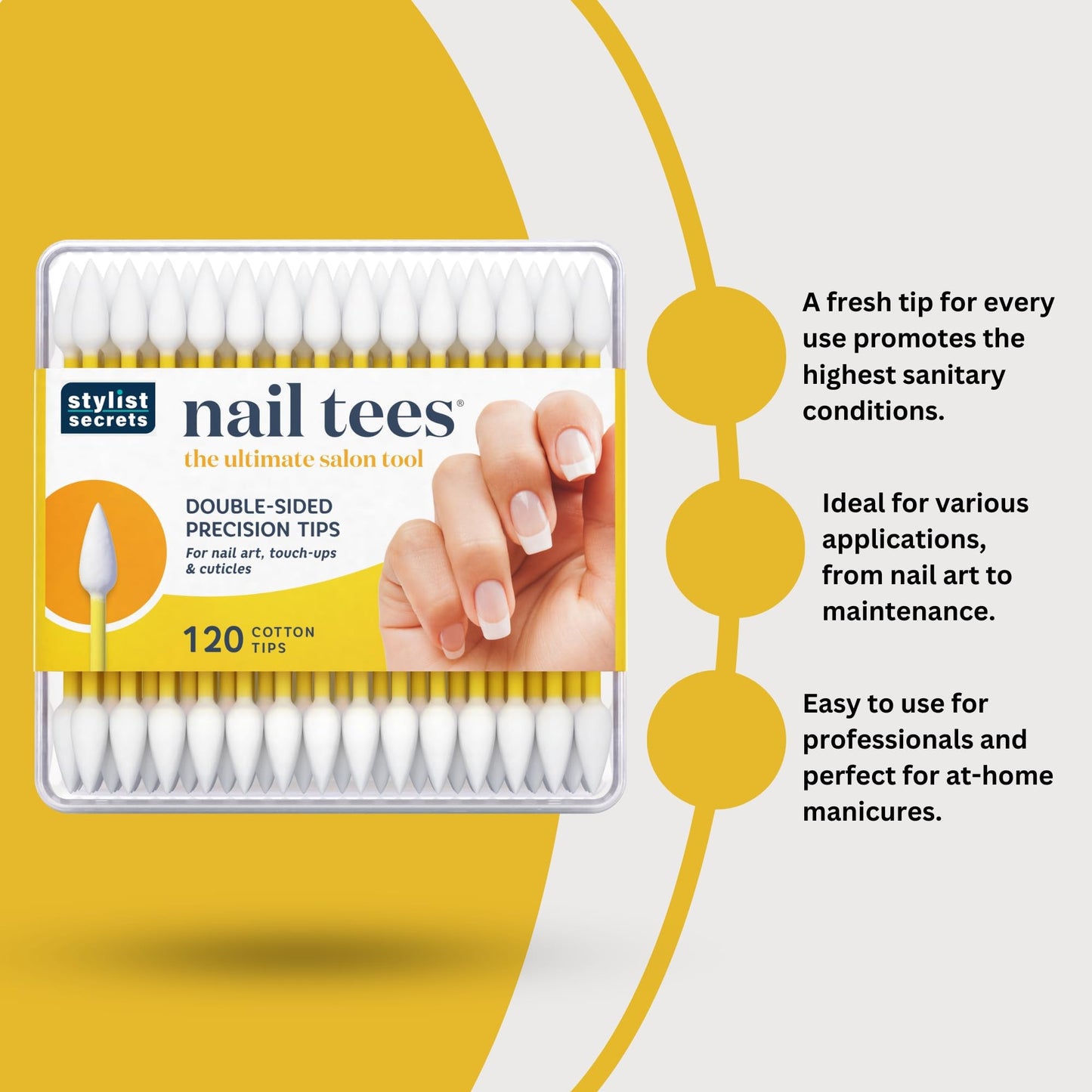 Fran Wilson NAIL TEES COTTON TIPS 120 Count (3 PACK) - The Ultimate Nail Tool, Multi-Purpose Double-sided Swabs with Pointed Ends for Precise Touch-ups and the Perfect At-Home Manicure & Pedicure