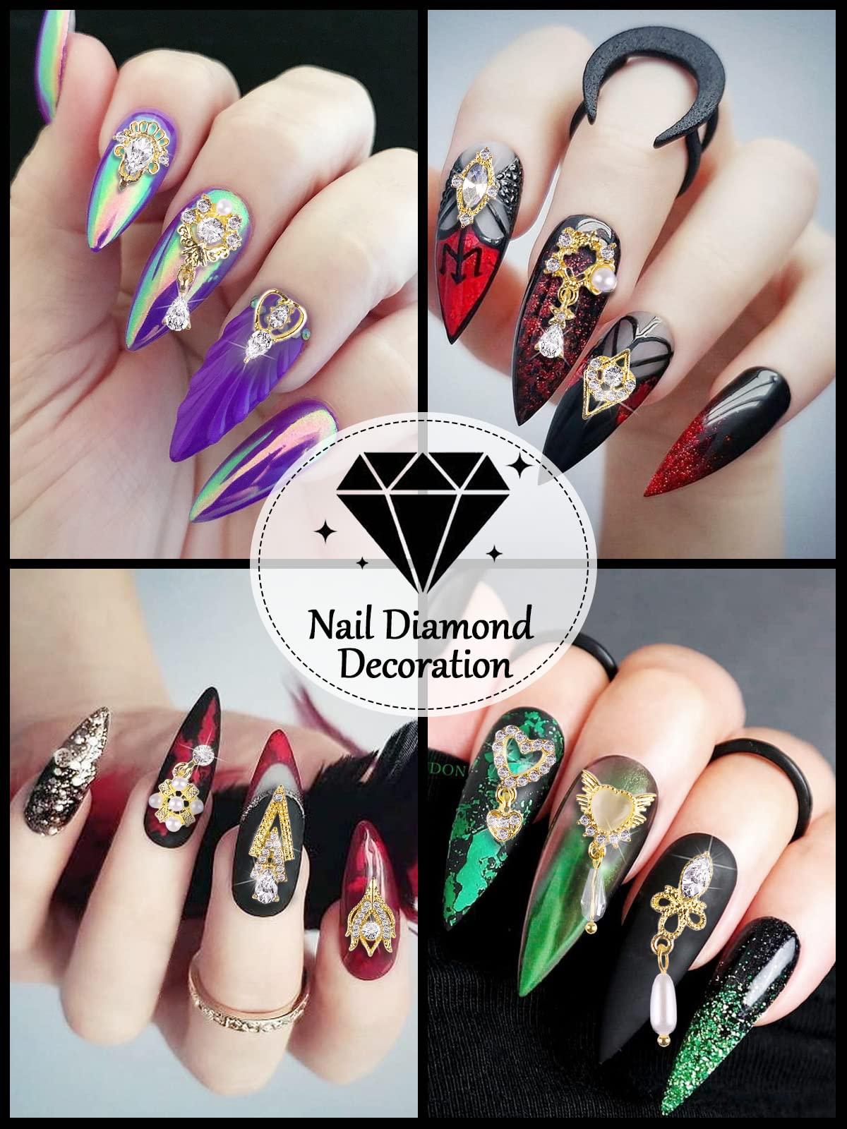 36 Pcs Luxury Nail Charms, TOROKOM 3D Dangle Nail Art Rhinestones Gold Silver Heart Pearl Crystal Gems Nail Diamond for Girl Women DIY Nail Design Craft Jewelry Making