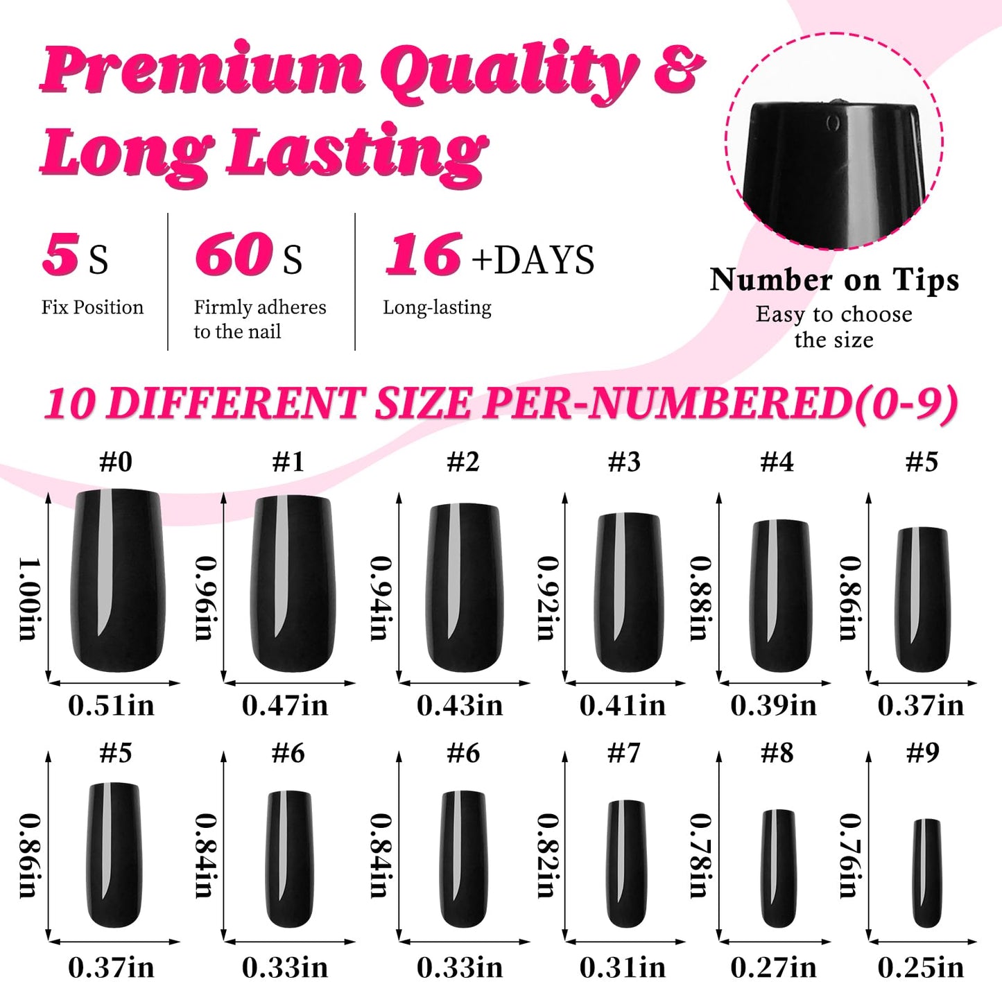 Lifextol Square Glossy Fake Nail 120pc Full Cover Acrylic Long Ballerina press on Nails art Square False Nail for Beginner Women and Girls Manicure(Black)