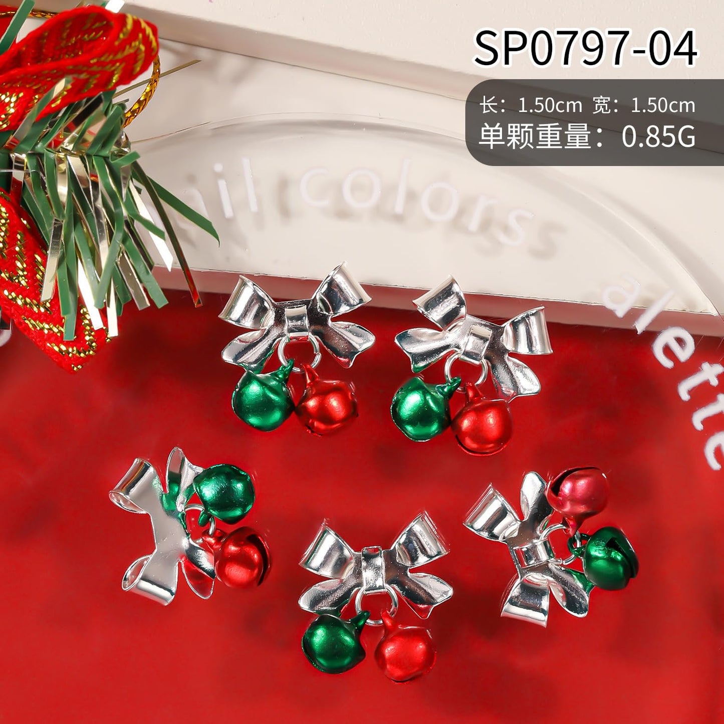 40Pcs Christmas Bell Nail Charms Gold Silver Bell Xmas Nail Charms for Acrylic Nails Red Green Alloy Bell Nail Gems and Charms Nail Jewelry for Women DIY Manicure Accessories