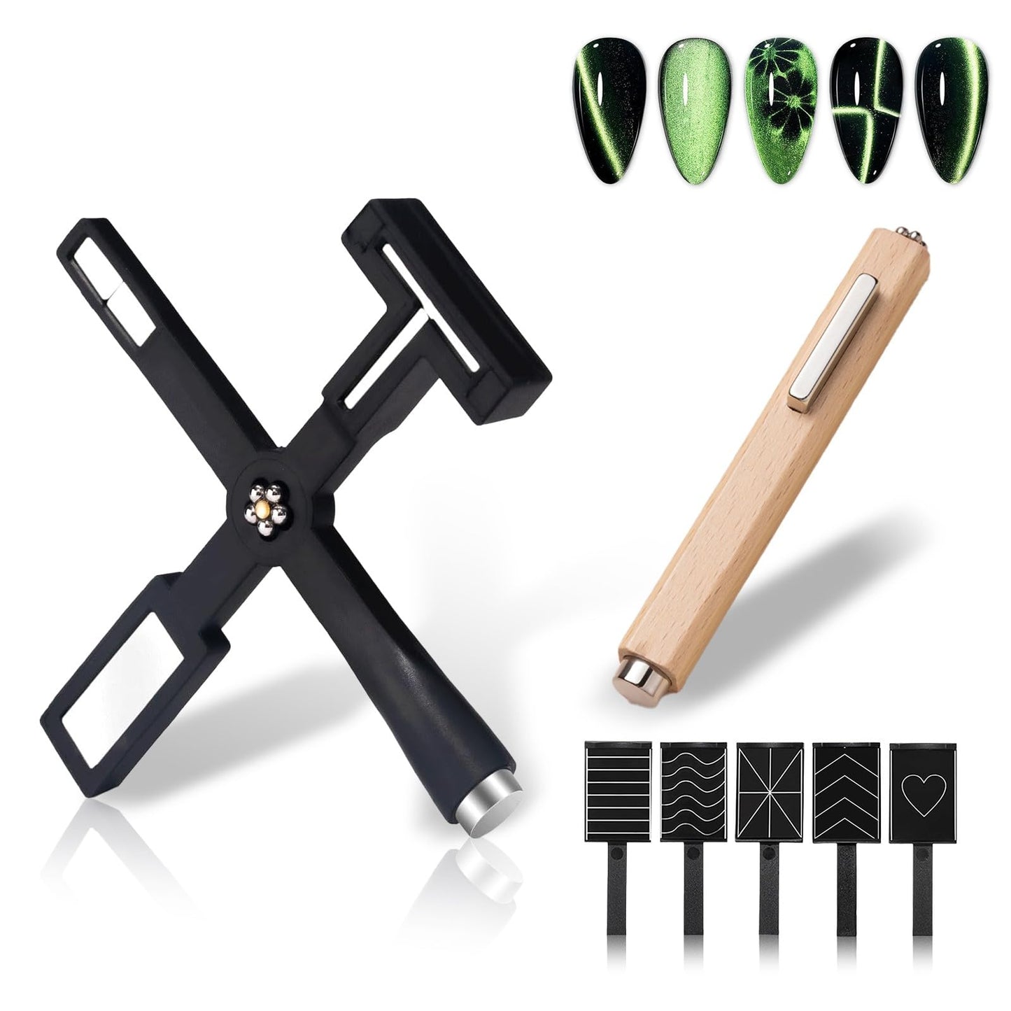 7Pcs 3D Cat Eye Gel Nail Polish Magnet Tools for Cat Eye Gel Nail Polish,5 in 1 Nail Magnet Nail Magnet Pen Stripe Nail Magnet Wands for Nail Art DIY Home Salon Manicure(Black)