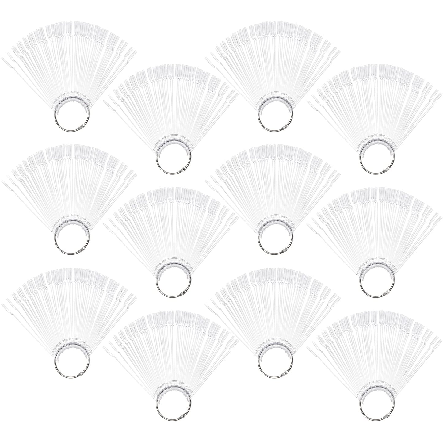 Hedume 12 Set Total 600 Tips Clear Nail Swatches Sticks with Metal Screw Split Ring Holder, Transparent Fan-shaped Nail Art Tips, Nail Art Supplies for Nail Art Polish Display and Home DIY