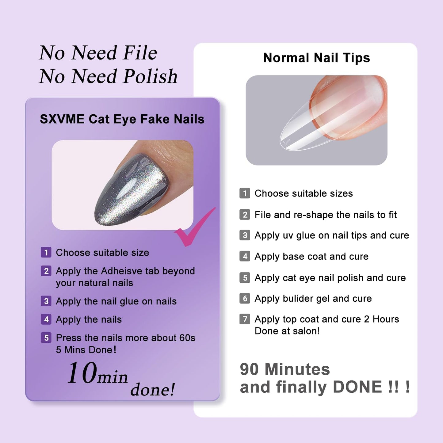 SXVME Cat Eye Dark Blue Press On Nails Medium Almond Shaped - 30Pcs Black Stiletto Fake Nails Acrylic Press ons Natural Thick Gel Nails Opaque Glitter Medium Glue on Nails for Women No Glue