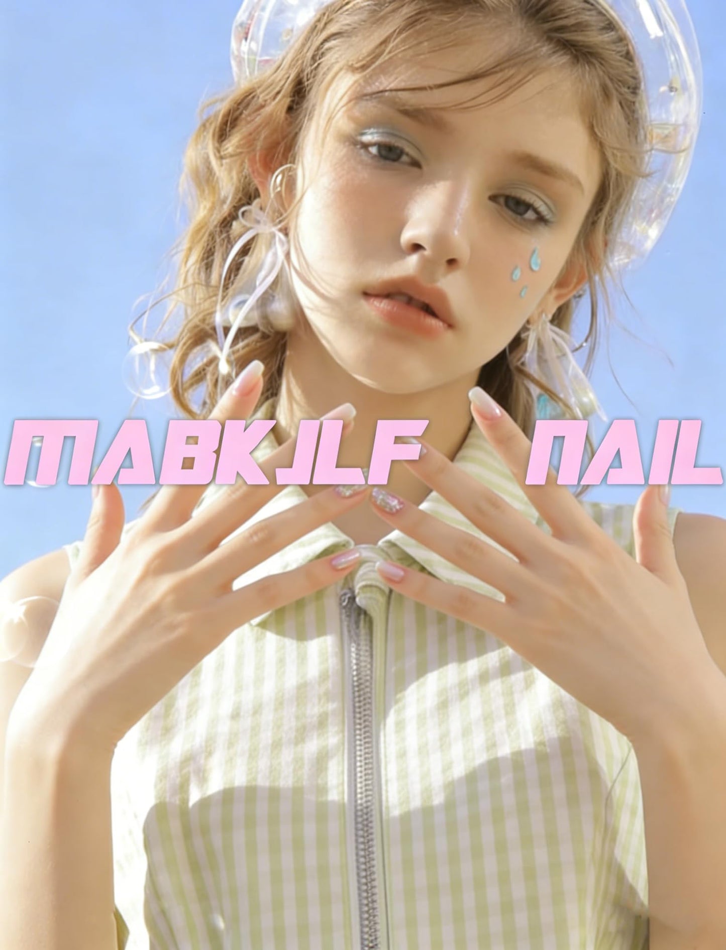 Short Square Press on Nails MABKJLF French Fake Nails Gradient Full Cover White Flower False Nails with Designs Glossy Glue on Nails Acrylic Nails Artificial Nails for Women Girls 24 Pcs