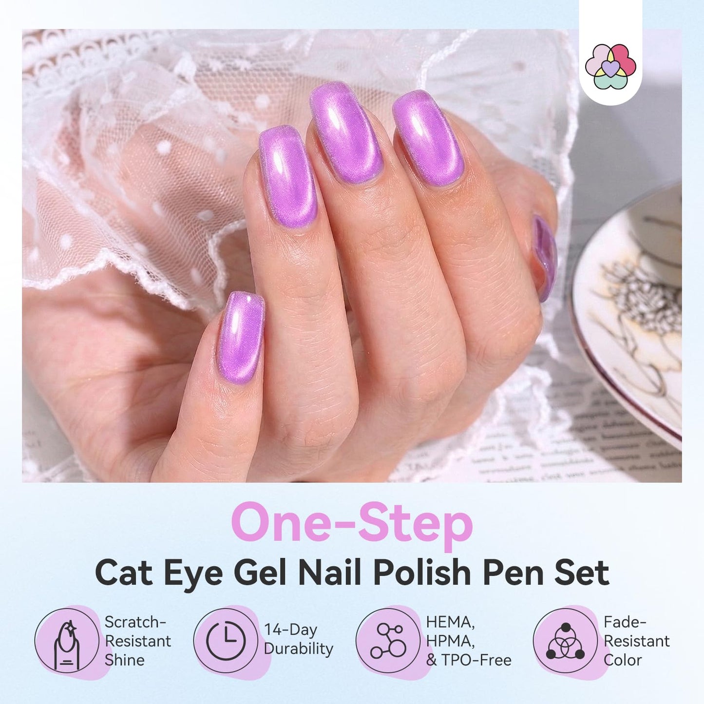 SAVILAND One Step Gel Nail Polish Pen Set: 6 Colors Cat Eye 3-in-1 U V Gel Nail Polish Summer Neon Base & Color & Top Gel in One Pen with Nail Magnet Quick Manicure for Cateye Effect Home DIY 4 ml