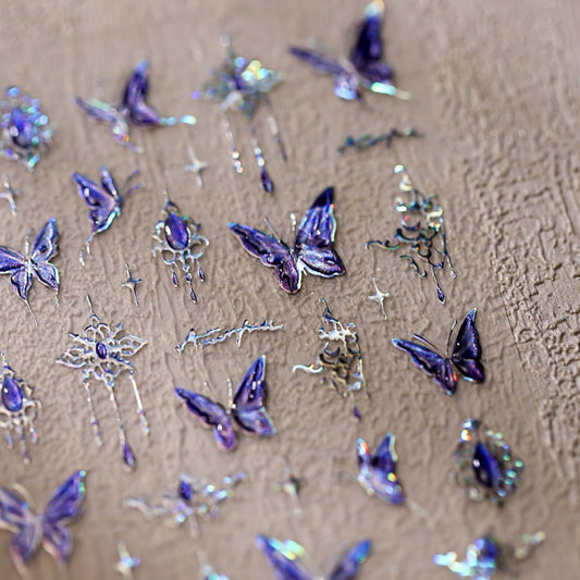 5D Embossed Nail Stickers Butterfly Nail Art Stickers Blue Aurora Nail Decals Self-Adhesive Hollow Shiny Designs Nail Art Supplies DIY Manicure Decoration for Women Girls