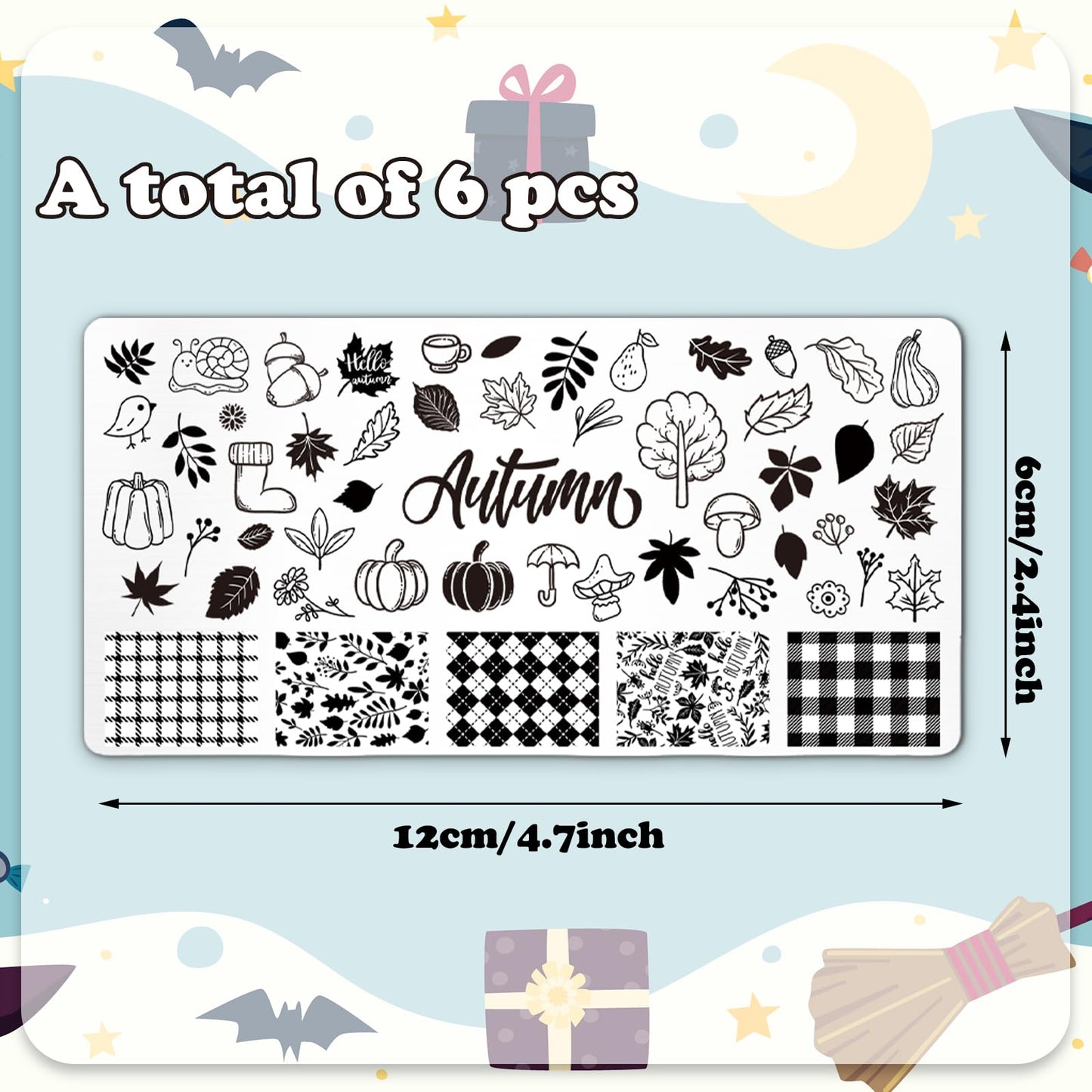 Whaline 6 Pcs All Holiday Nail Art Plates Christmas Valentines StampTemplates Set Winter Fall Nail Plates Stamping for Xmas DIY Print Manicure Salon Design Gift