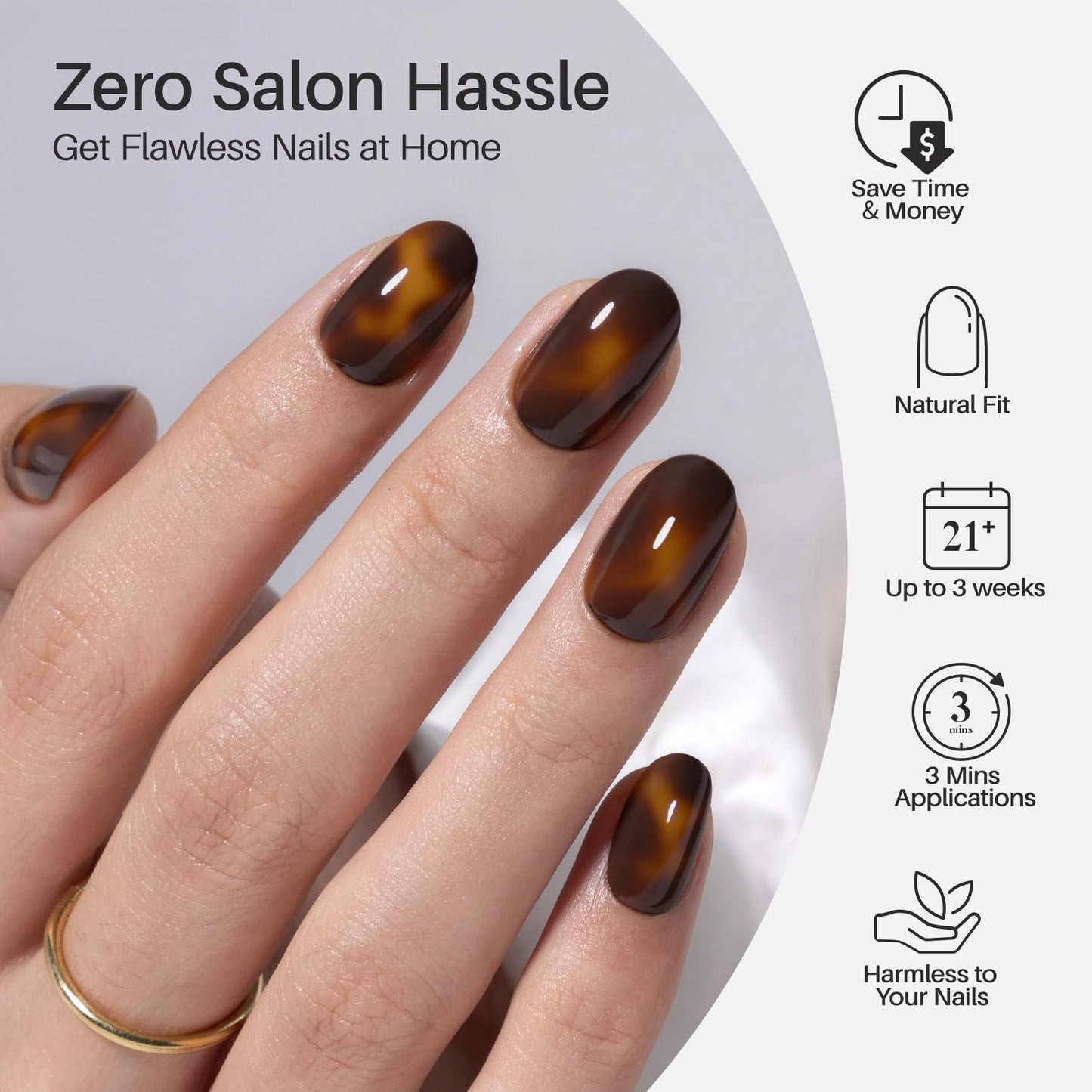Tortoise Shell Press on Nails Short - SHANGMENG Soft Gel Oval Press on Nails for Women, Seamless Fit & Glossy Glue on Nails 16 Sizes - 32 Reusable Fake Nails Kit with Glue, Amber Memory