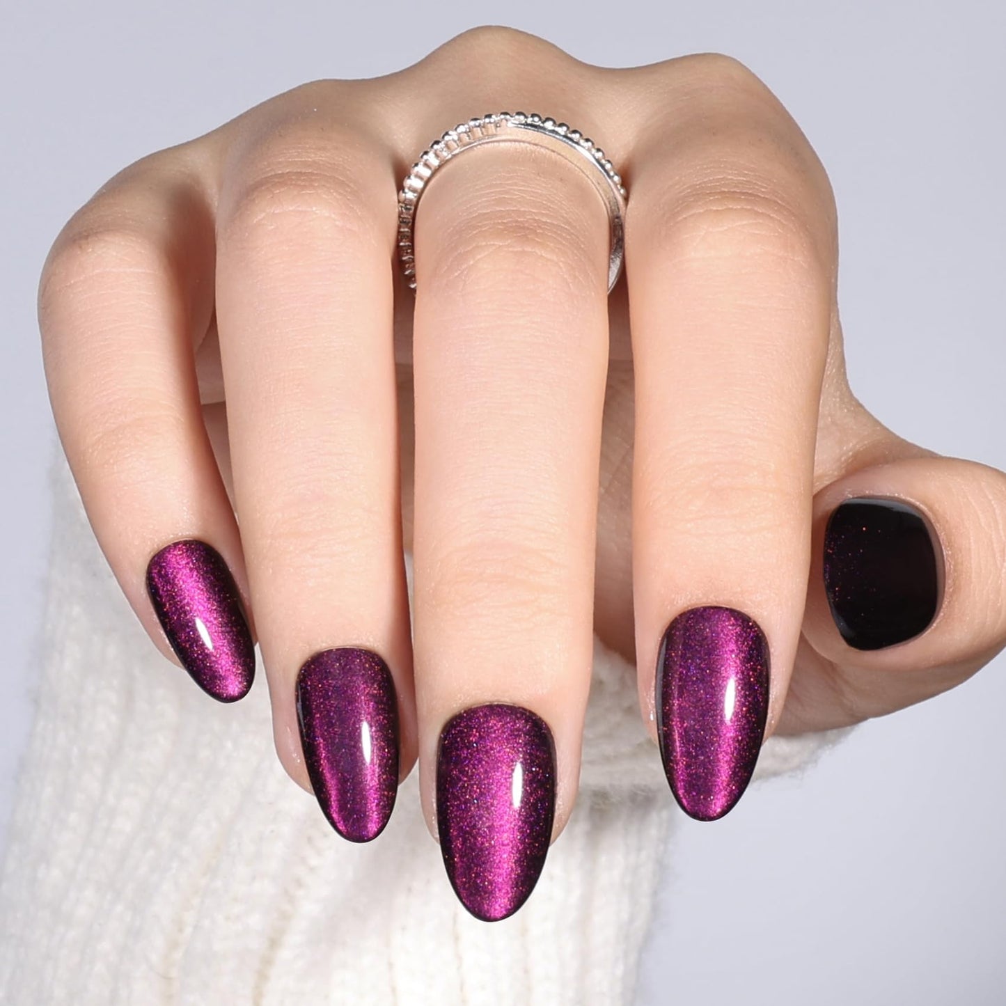 Purple Cat Eye Press On Nails Almond - Short Almond Fake Nails with Nail Glue, Purple Cateye Press On Nails Reusable Stick On Nails in 16 Sizes 32 Nail Kit for Women & Girls | Salon Quality