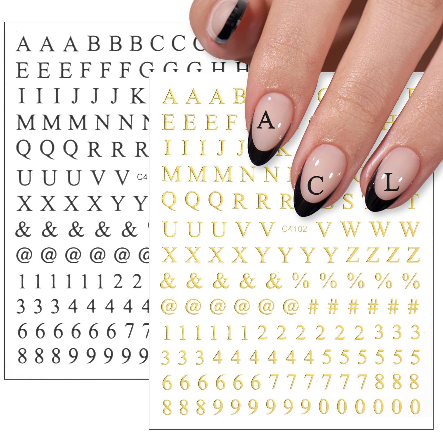 8 Sheets Letter Nail Stickers for Nail-Art, Holographic Digital Letter Nail Art Stickers Alphabet Numbers Nails Decals 3D Black Silver Gold Nails Letters Sticker for Women Girls Manicure DIY