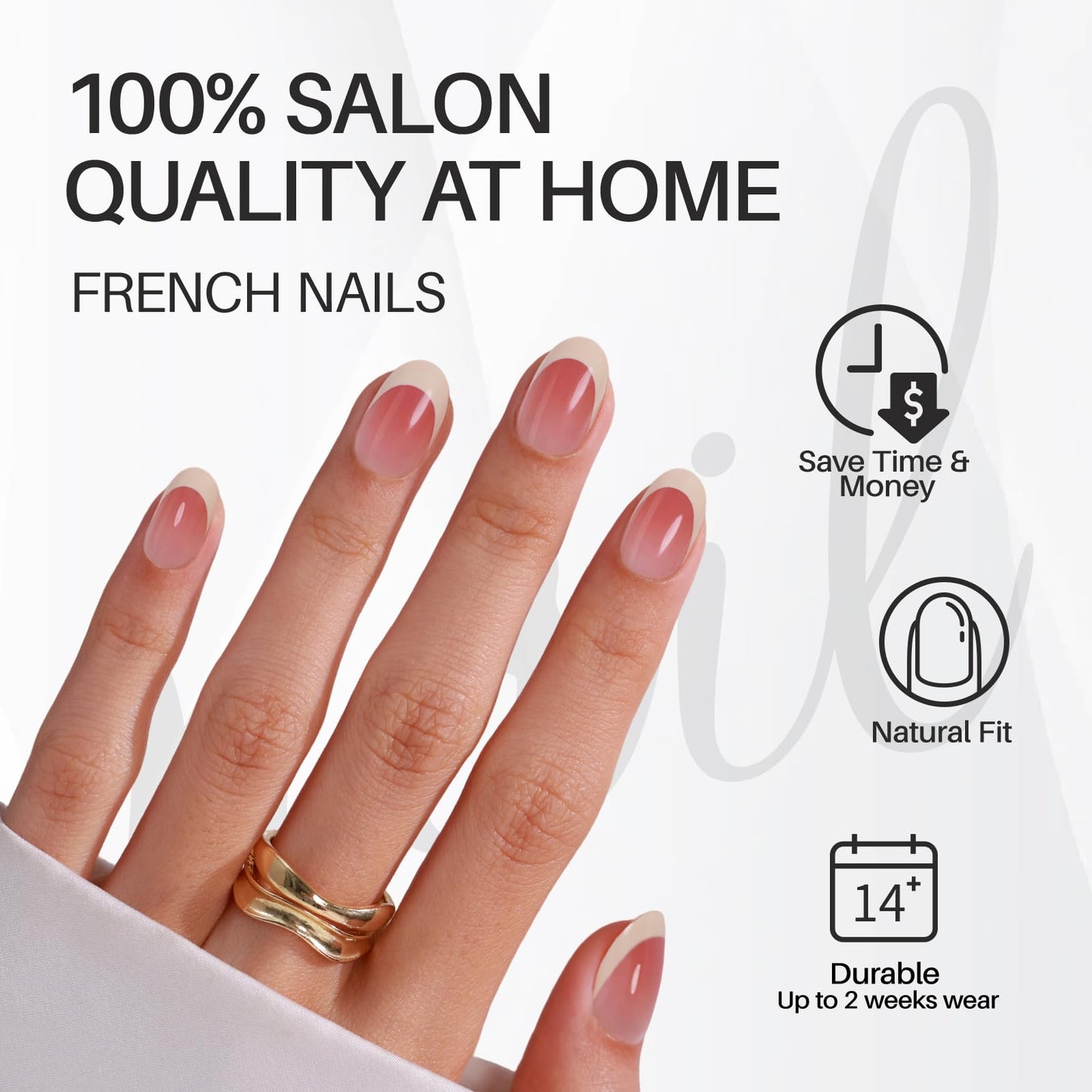 Oval Press on Nails Short - SHANGMENG Off White French Tip Nails in a Pink Ombre Finish for Women Gift, Glue on Nails in 16 Sizes - 32 Reusable Soft Gel Fake Nails Kit with Glue, Ombre French