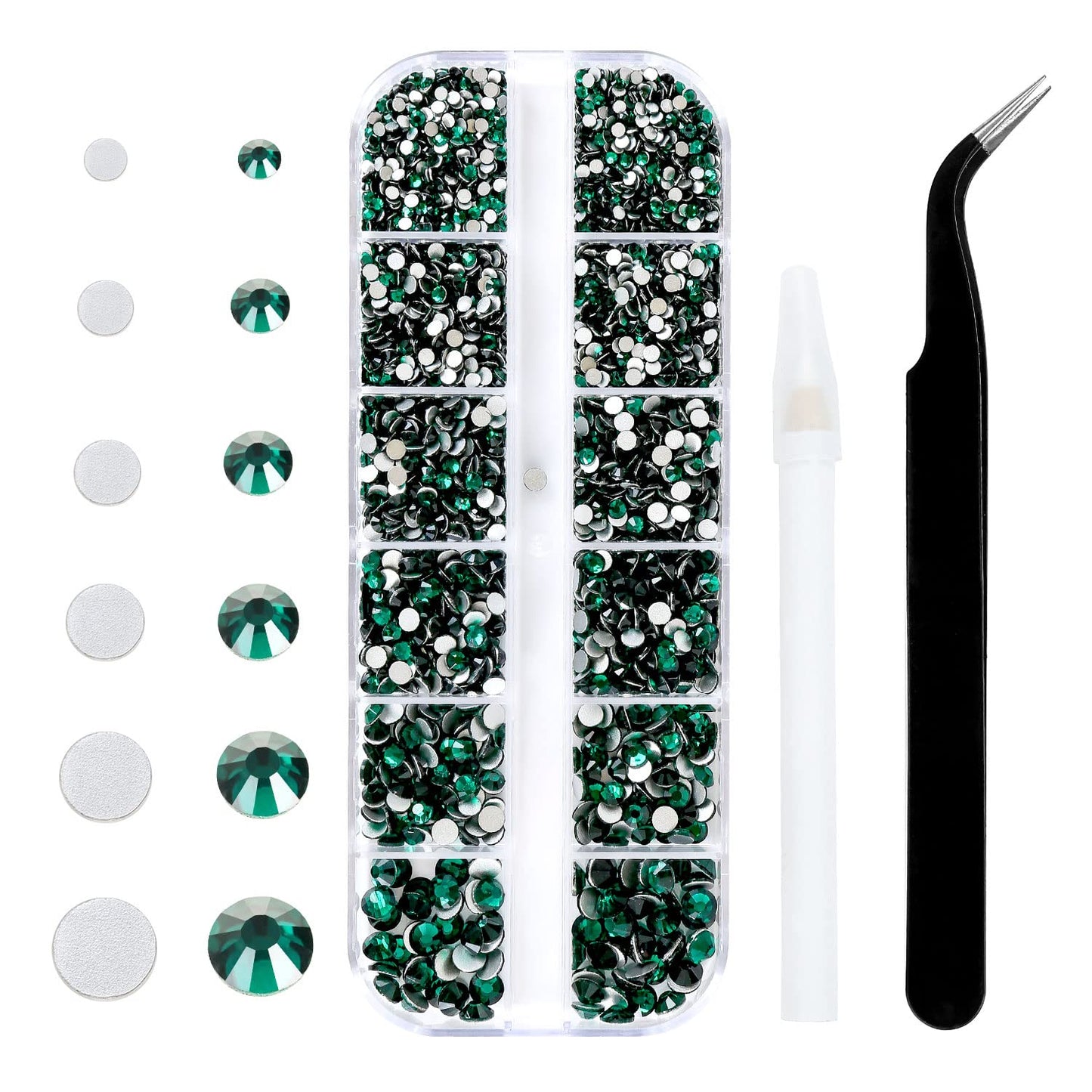 Meibite Emerald Glass Flatback Rhinestones for Nails, Crafts & Clothes – 4240PCS 6 Sizes (SS6–SS20) Crystal Gems Kit with Tweezers & Picker, Non Hotfix DIY Rhinestones for Tumblers, Shoes, Nail Art