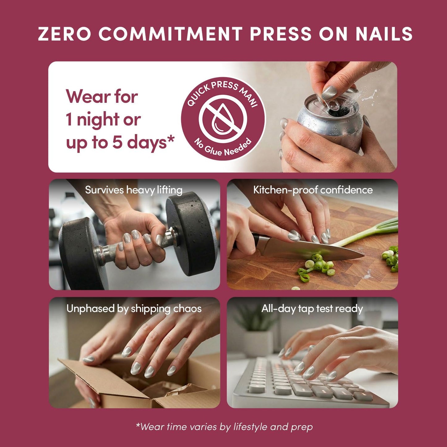 Glamnetic Quick Press Mani Bundle - No Glue Press On Nails, Just Peel and Stick | Sparkly Moss & Light Beam | Mess Free Salon Quality Stick On Nails | Oval & Almond Extra Short Nails