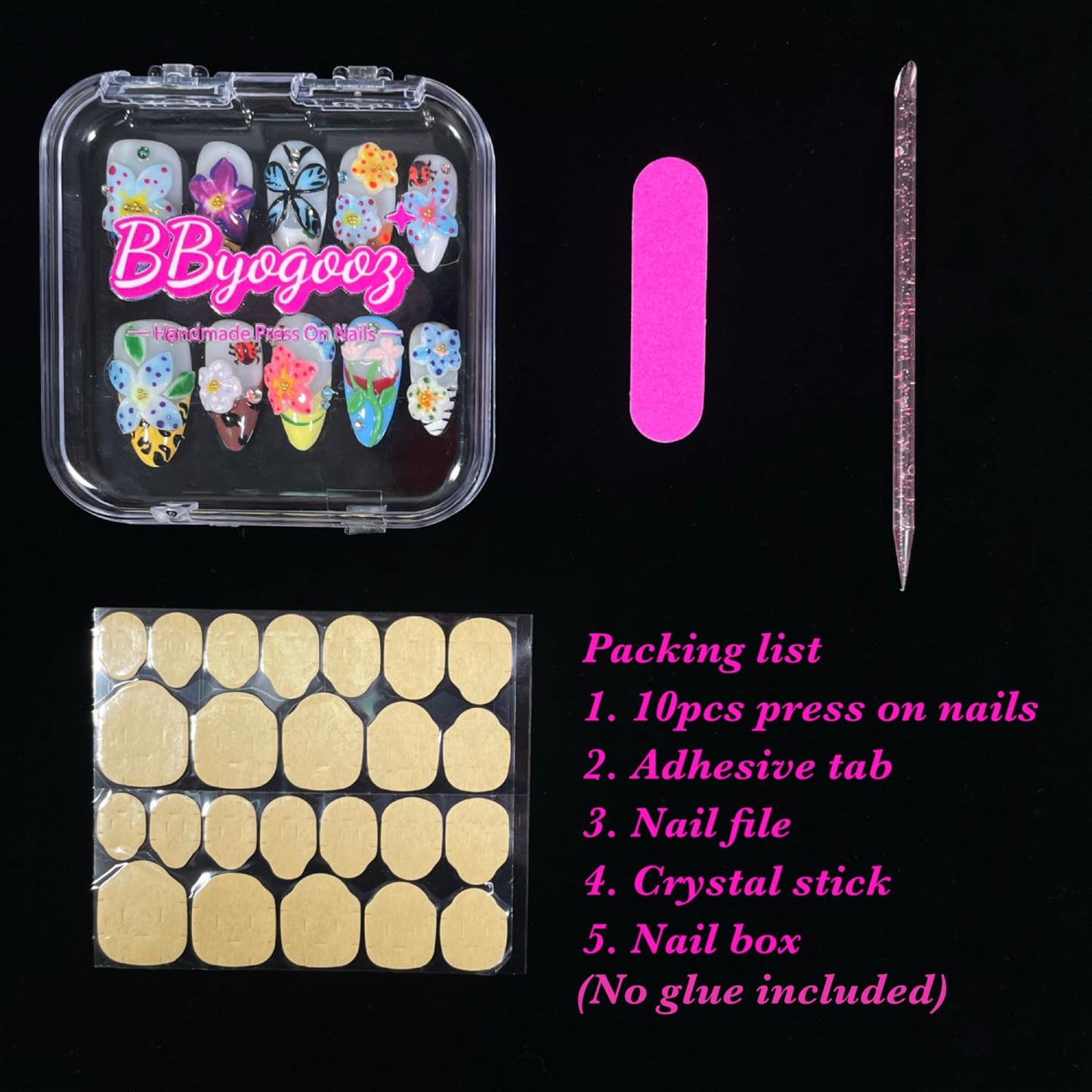 Handmade Press On Nails 3D Floral & Butterfly with Red Ladybug Fake Nails Medium Almond Acrylic Nail Tips Luxury Enchanted Garden Stick on False Nails Dreamy Nails (Garden, L)