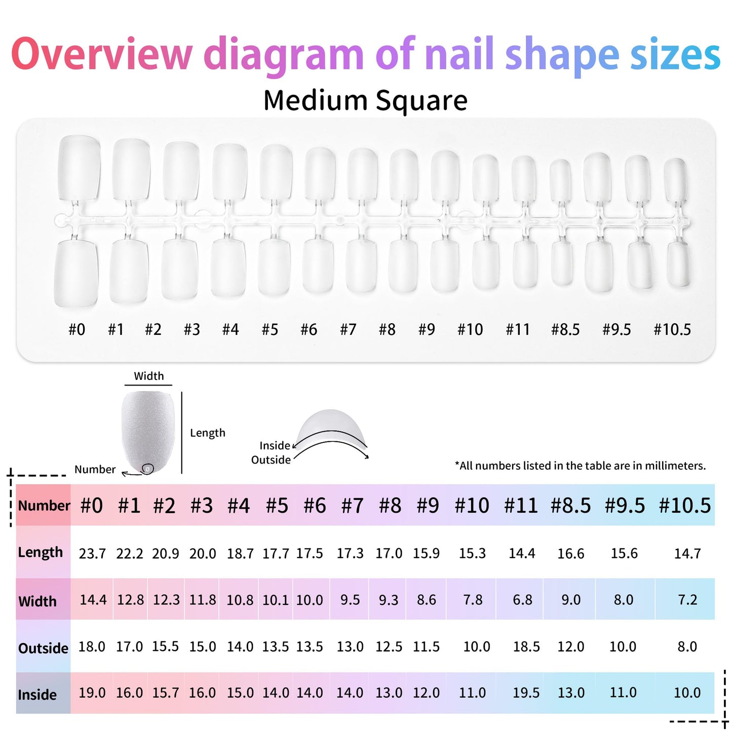 Sun&Beam Nails Fake Nails Tips Full Clear Acrylic Cover for Manicure Salons Nail Art 15 Sizes 240 Pcs (Medium Square)