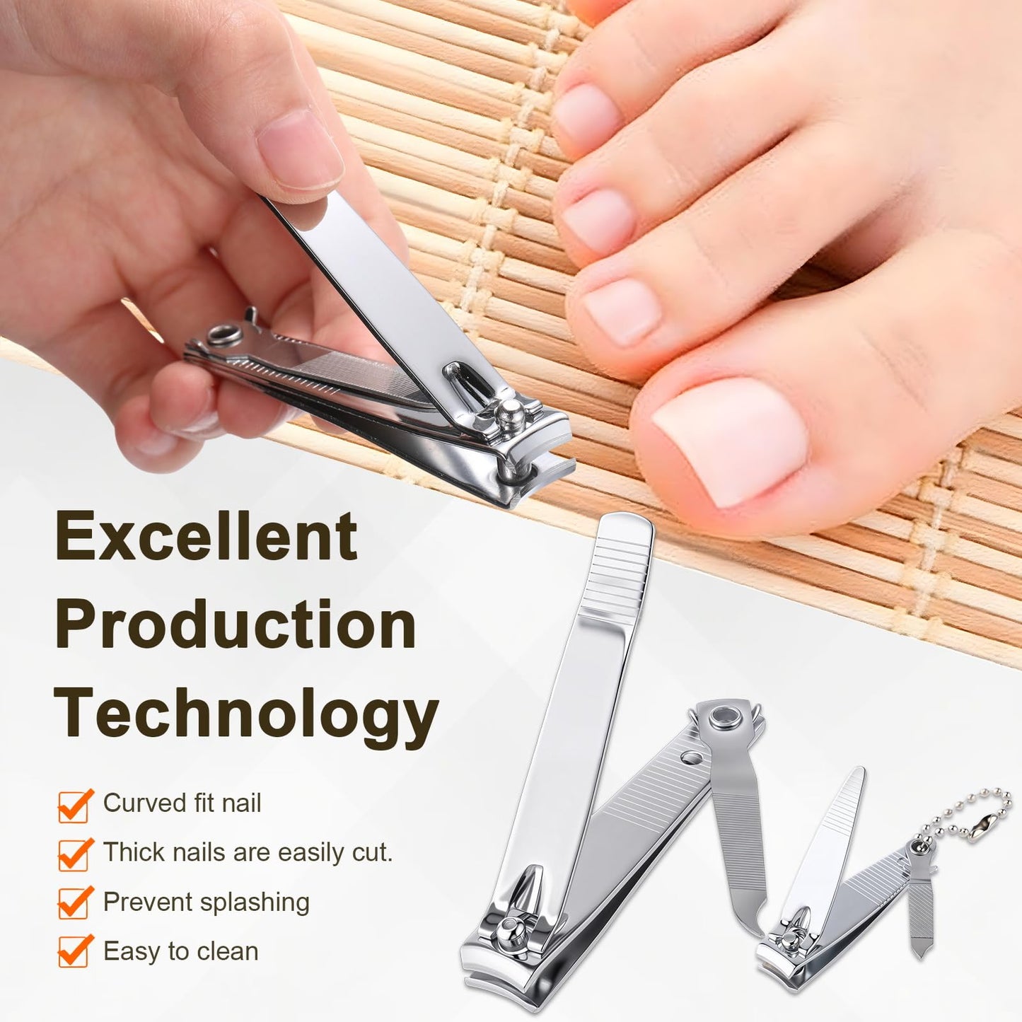 Bememo 24 Pcs Stainless Nail Clippers Set 2 Sizes Fingernail and Toenail Clippers with Chain Nail Cutter Tool Set Portable Travel Manicure Kit for Men Women Homeless Care Package Supplies(Silver)