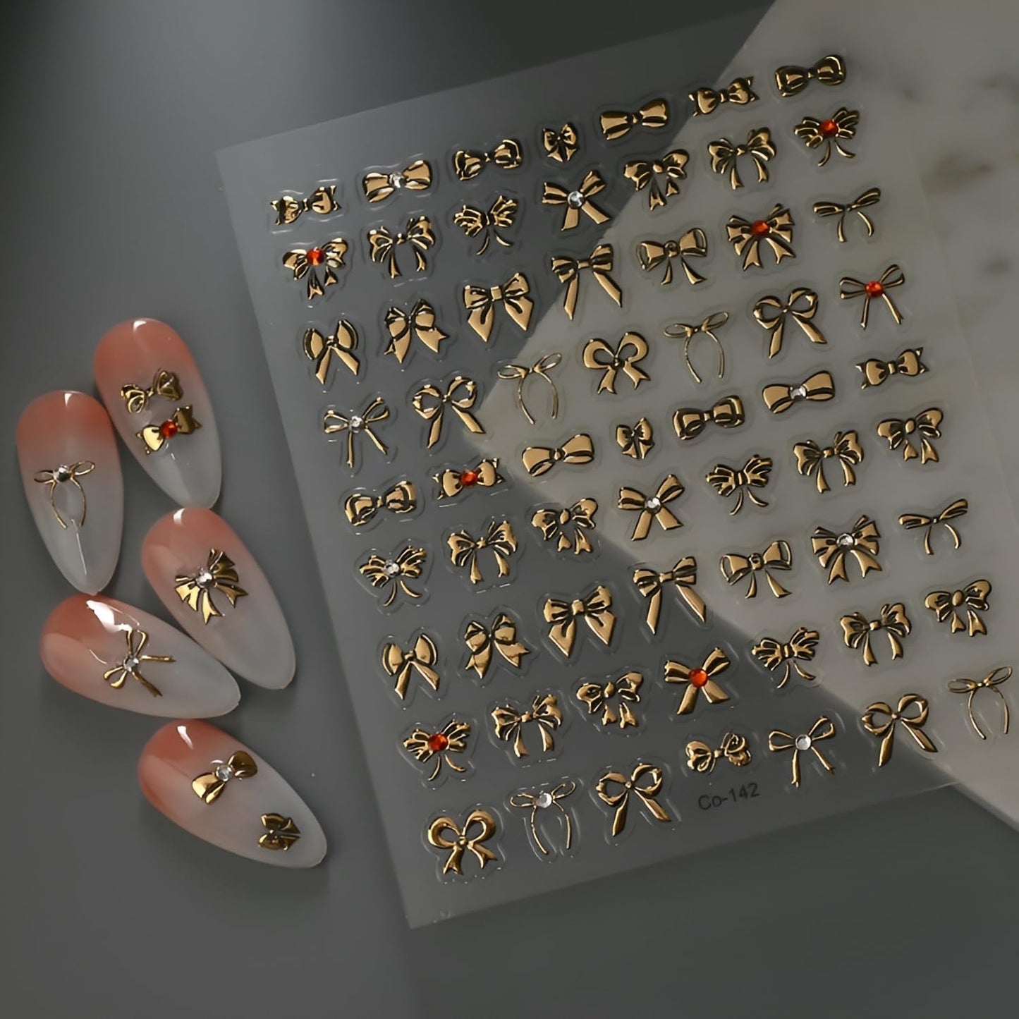 Gold Nail Stickers Gold Bow Nail Stickers for Nail Art 5D Self-Adhesive Nail Decals with Rhinestones Design Bow Nails Art Supplies Decoration Accessories for Women and Girls