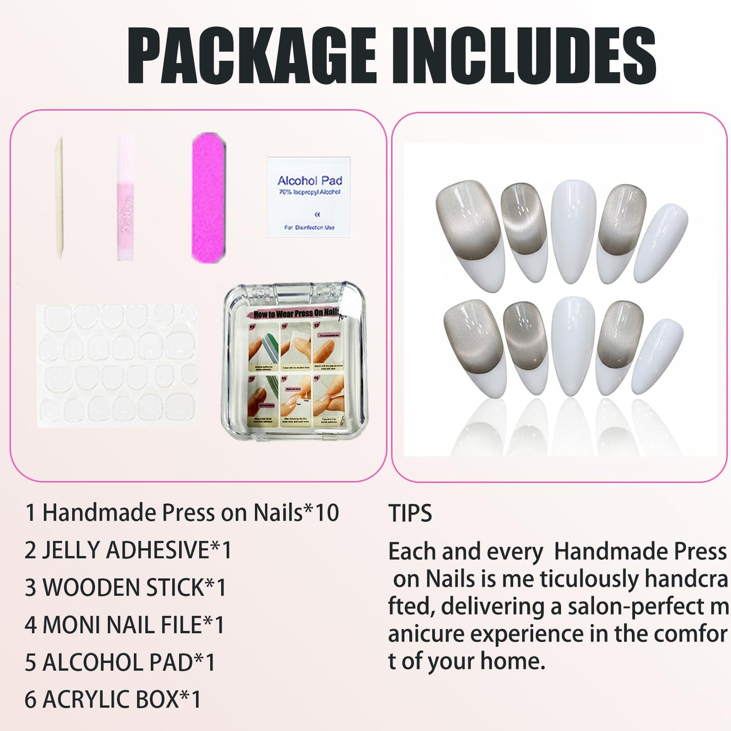 Handmade Press On Nails Almond Tip Color White Reusable Stick On Fake Nails Luxury Elegant Sexy Style For Women Gift With Nail Glue S