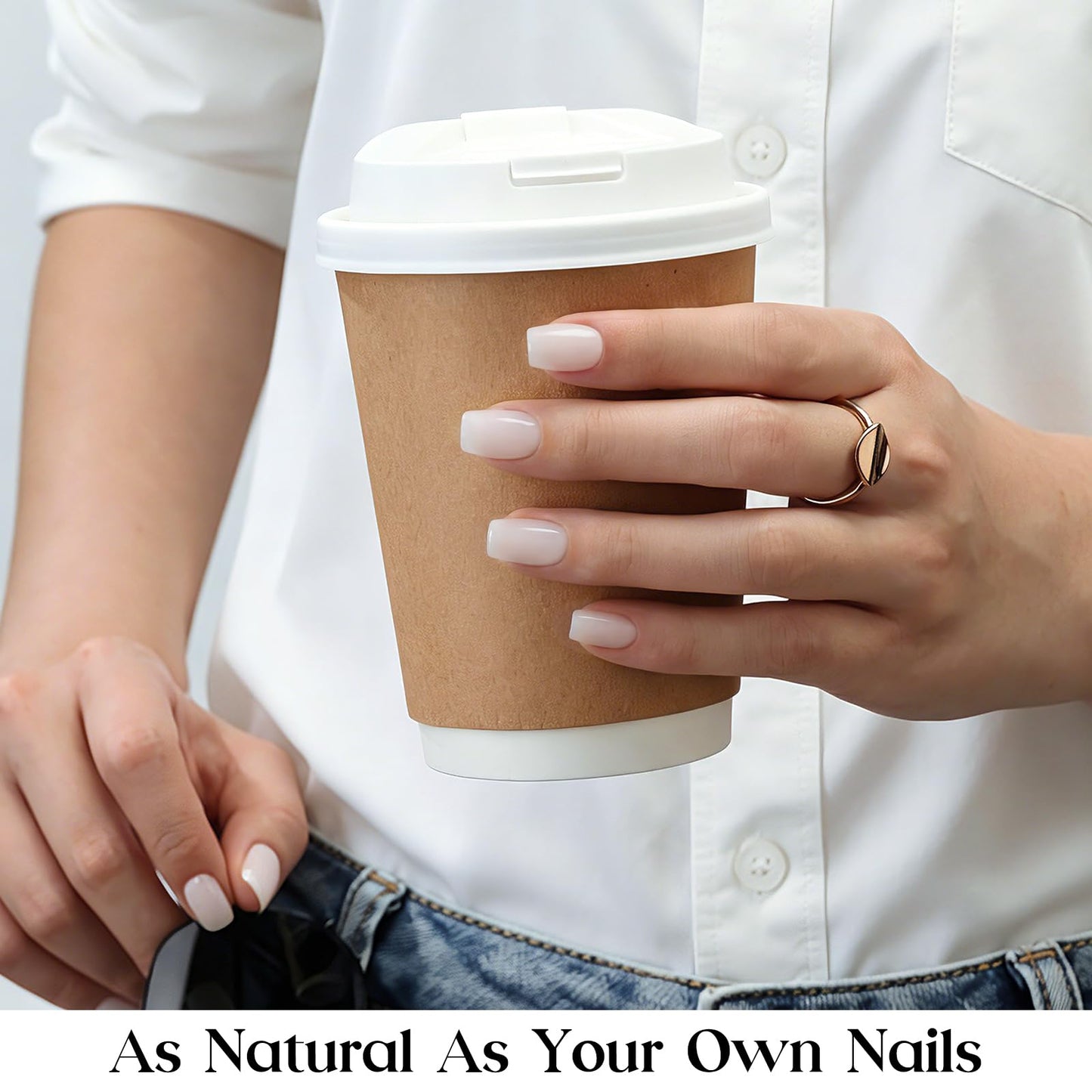 Beetles Natural Milky White Press On, Short Square Press On Nails, Soft Nail Gel Nail Kit with Fast-Dry Nail Glue & Adhesive Tabs, 30pcs 15 Sizes, Stick-On Nails for Girls & Women