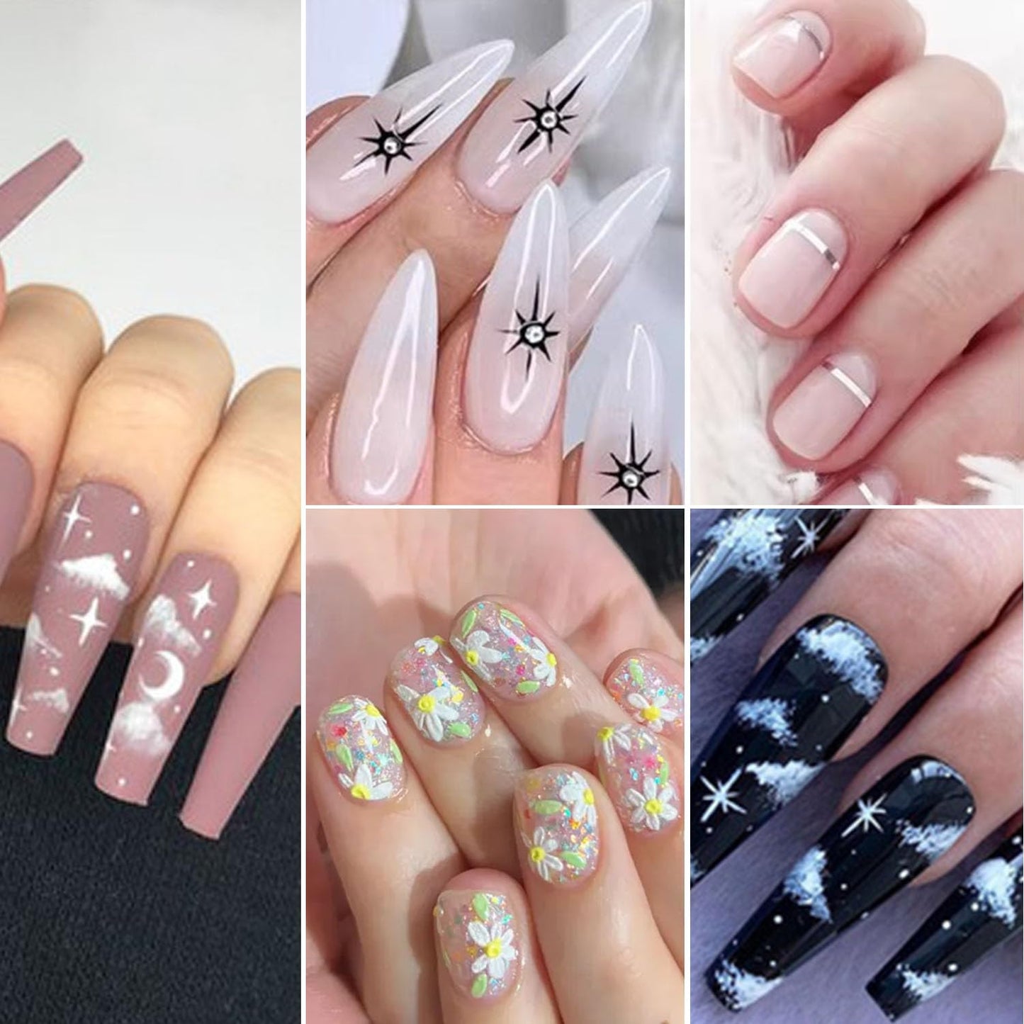 DANNEASY 36 Sheets Varied Nail Art Stickers, Butterfly Flower Letter Star French Tips Gold Nail Decals Self-Adhesive Nail Design Stickers Colorful Nail Stickers for Nail Art Women Kids