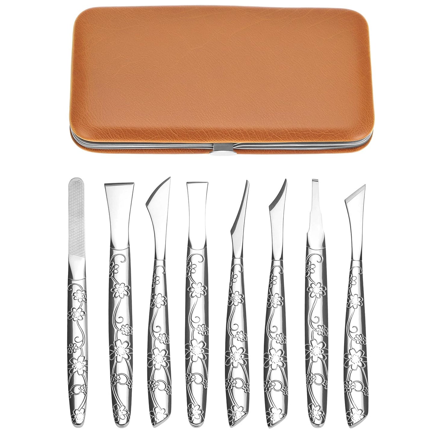 QWORK Ingrown Toenail Tool, 8 Pcs Foot Shaver Pedicure Tool, Stainless Steel Dead Skin Removal Kit, for for Ingrown Foot Fingernail Care