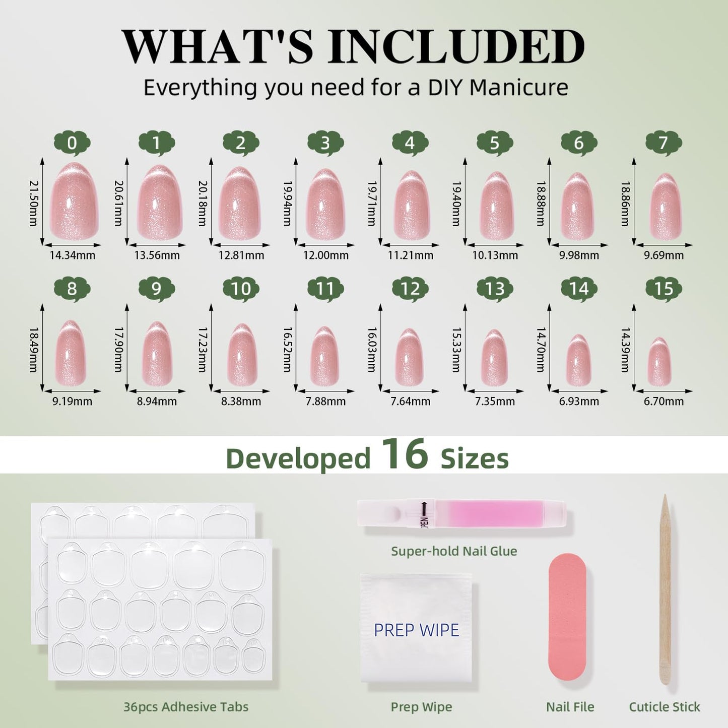 Cat Eye French Tip Press On Nails Almond - Pink Short Almond Fake Nails, Nude Pink Cateye Press On Nails Reusable Stick On Nails in 16 Sizes, 32pcs False Nail Kit for Women & Girls (Chantilly)