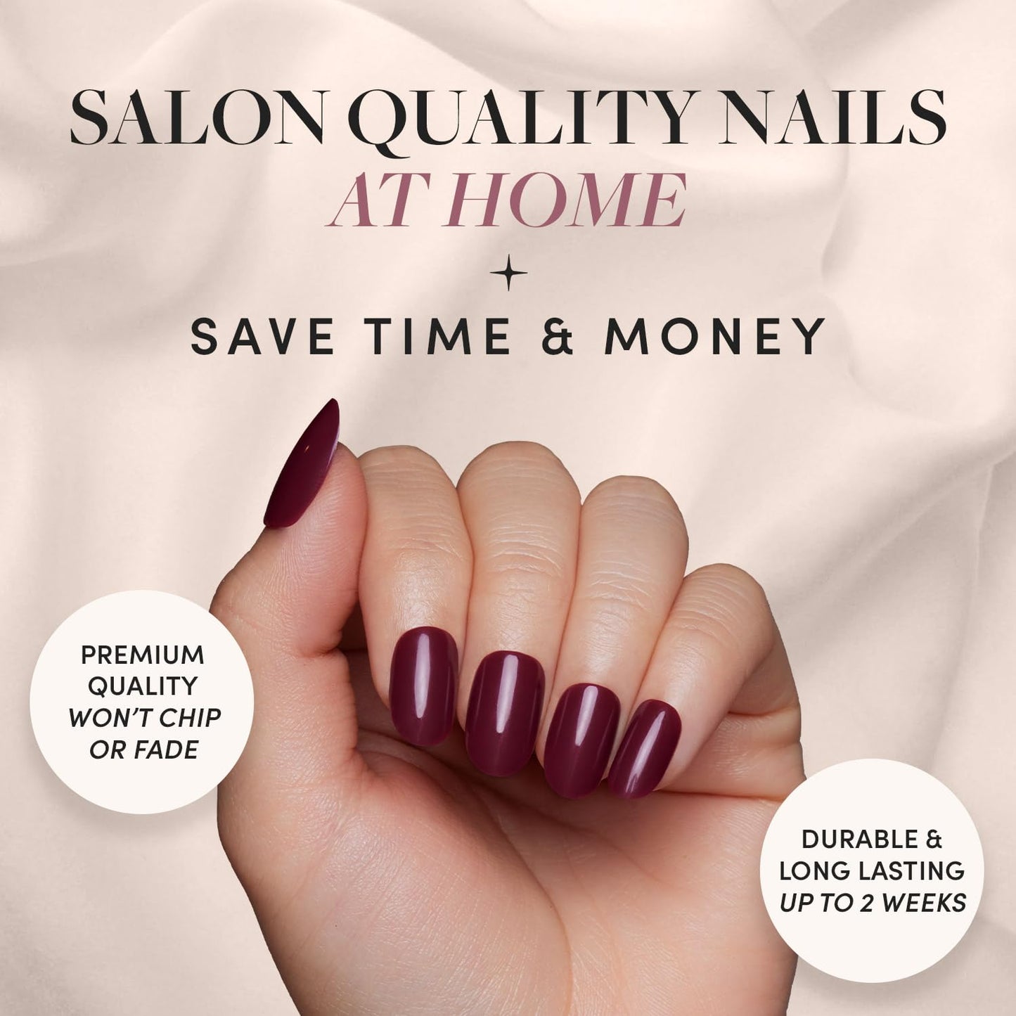 Glamnetic Press-On Nails Bundle - Jet Black & Berry Maroon | Short Squoval Black Fake Nails with a Glossy Finish | Dark Red Maroon Short Round Nails | Durable, Salon-Quality Nail Kits