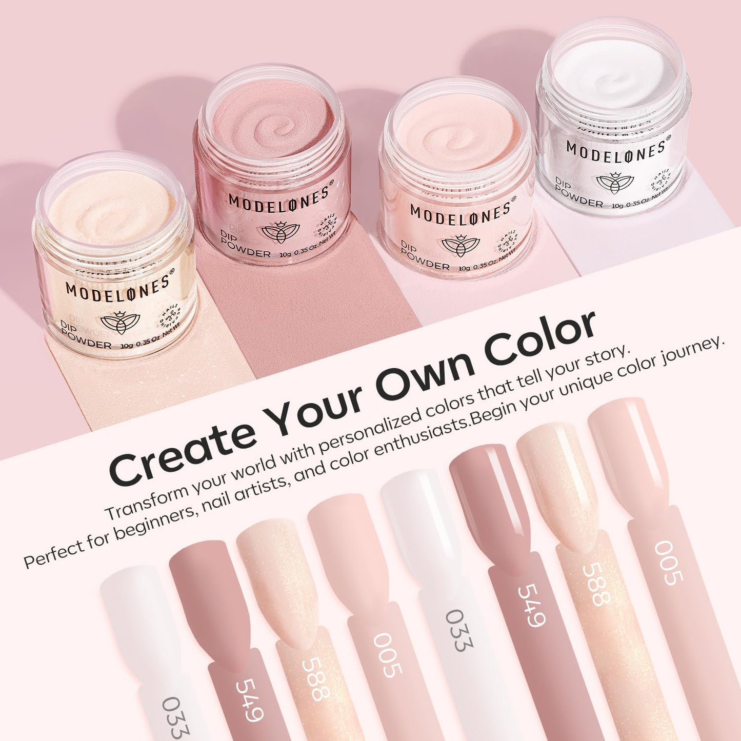 Modelones Dip Powder Nail Kit, 4 Colors Spring Summer Nude Pink Glitter Dipping Starter Set with Liquid and Complete Accessories for French Nails Art Salon DIY at Home Manicure