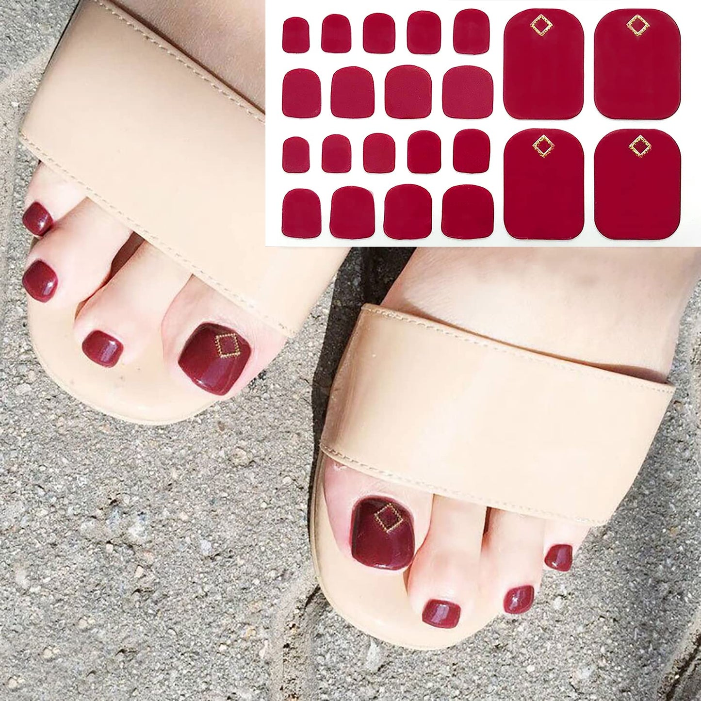 SILPECWEE 20 Sheets Red Toe Nail Stickers Full Nail Wraps for Women Toenail Polish Strips Self Adhesive Nail Polish Stickers for Toes Nail Art Gel Toenails Manicure Sticker with 1pc Nail File