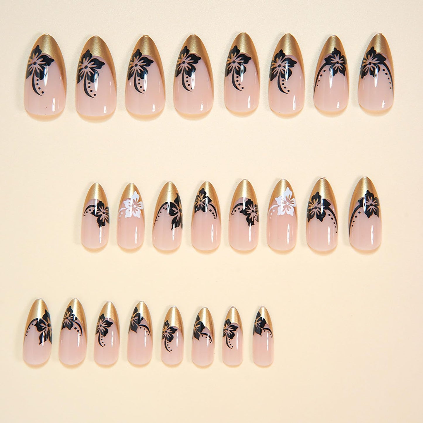 FIEONCIY Press on Almond Nails Short Length Glossy Acrylic Almond Shaped False Nails with Designs Artificial Medium Fake Nails with Charms Glue Stick on Fingernails for Women Girls(WSJ2400)