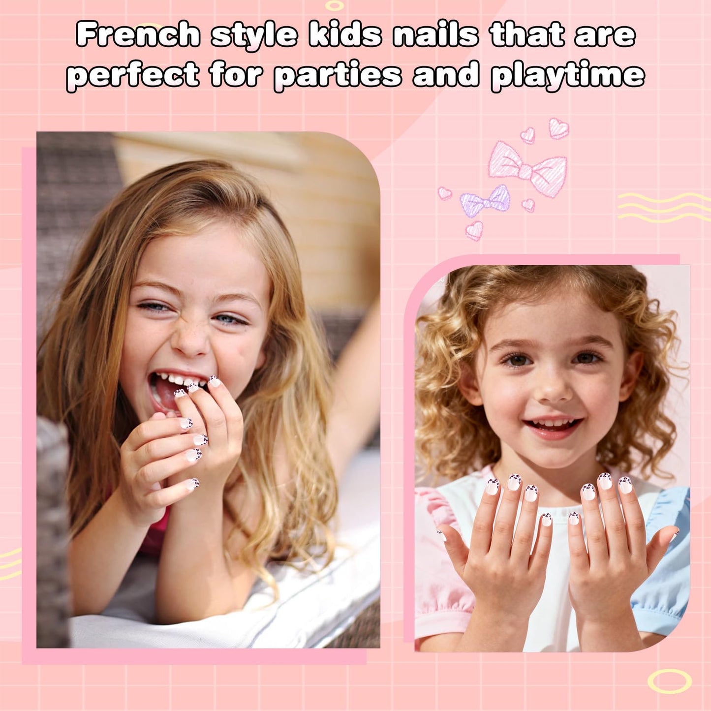 SIUSIO 120pcs 5 Pack Children Acrylic Fake Nails Press on Full Cover Short False Nail Art Kits Set Surprise Gift for Kids Little Girls Women - Pink Leopard