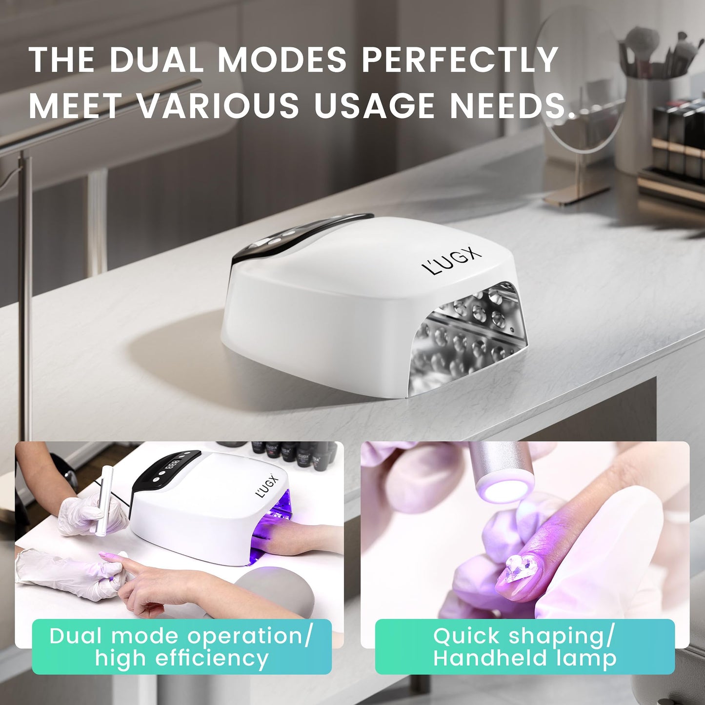 L'UGX 2 in 1 UV LED Nail Lamp, UV Light for Gel Nails, Nail Dryer with Handheld Gel Light for Nail Polish, Perfect for Home Salon Manicure