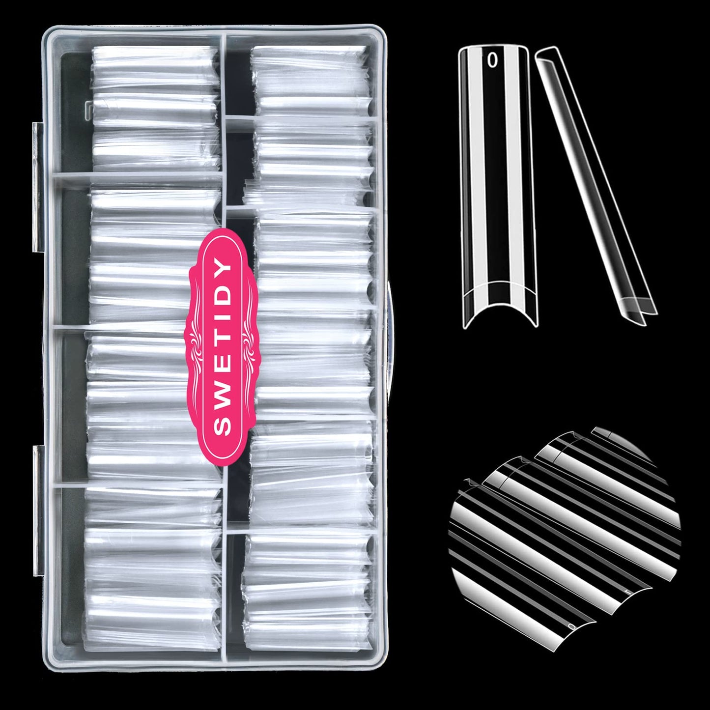 No C Curve Square Flat Nail Tips,SWETIDY 500Pcs XXL Extra Long Acrylic Clear Straight Tapered,Half Cover French Fake Nails for Nail Salon and DIY Nail Art 10 Sizes