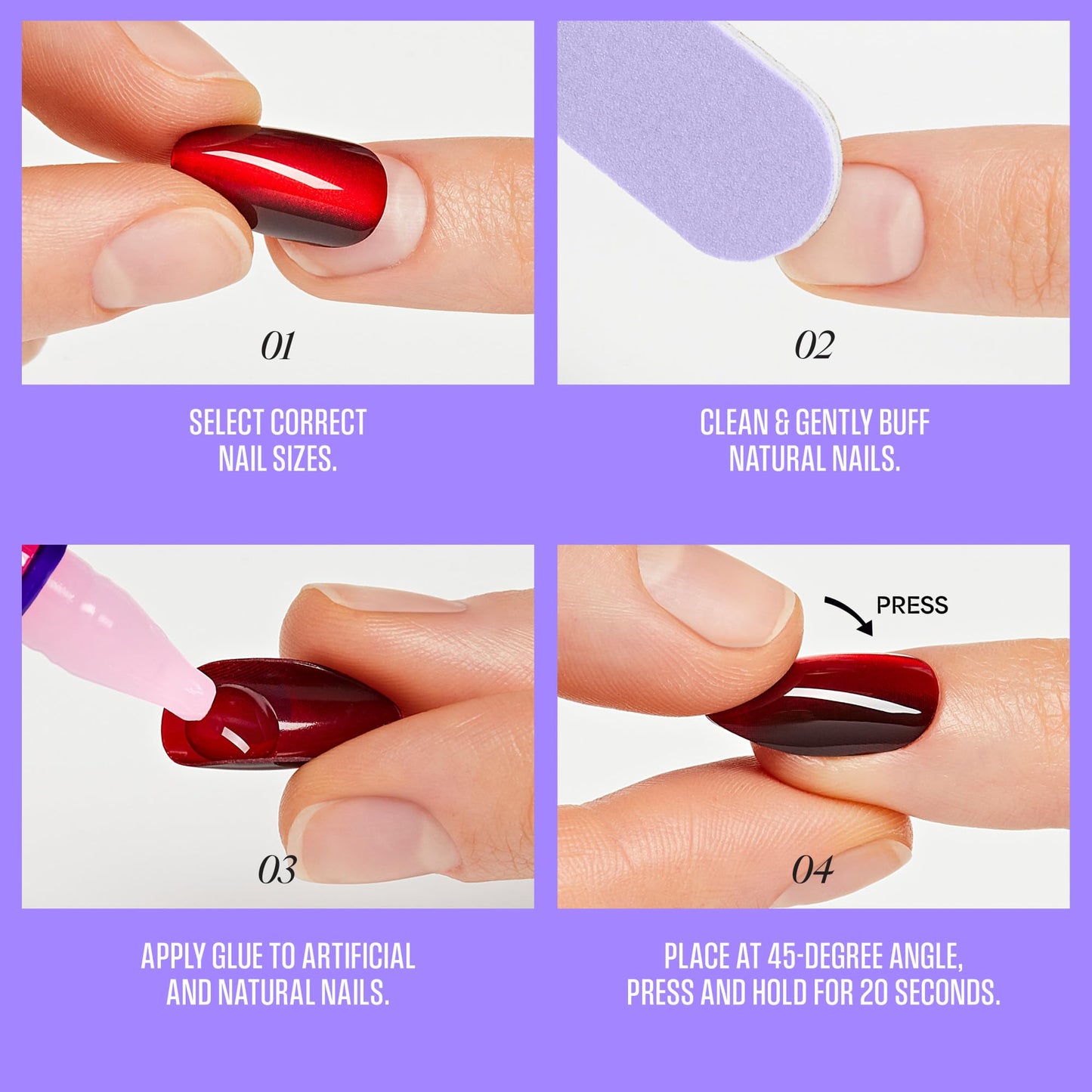 Kiss Core, Press On Nails, Nail glue included, 'Hopeful', White, Medium Size, Squoval Shape, Includes 32 Nails, 2g Glue, 1 Manicure Stick, 1 Mini File