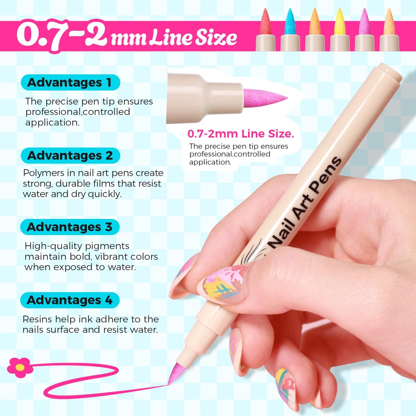 6 Colors Nail Art Pens Set, Spring Neon 3D Nail Polish Pens 0.7mm, Quick-Drying Acrylic Paint Markers, Dotting Liner Brush for DIY Nail Design, Home & Salon Manicure Tools Beginners Gifts