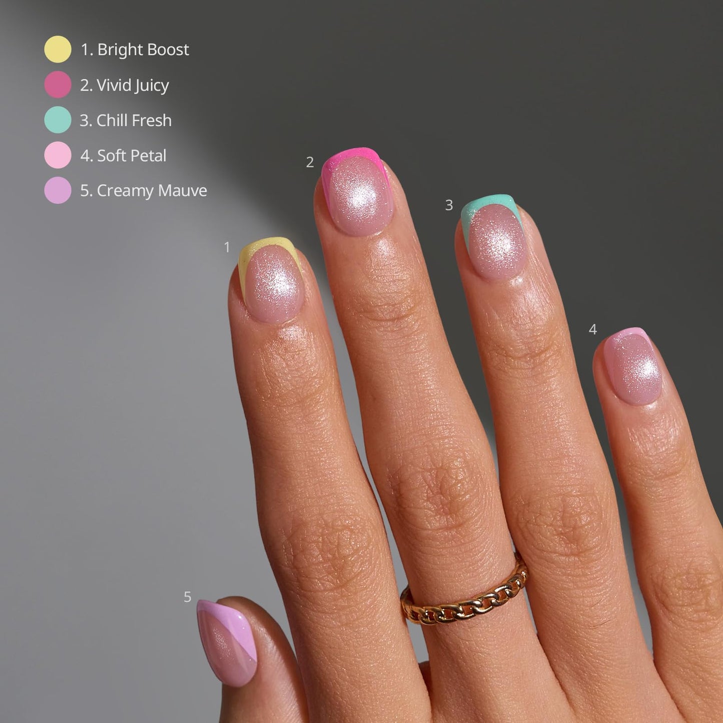 BTArtboxnails XCOATTIPS 5 Brighter Pastel French Tip Press on Nails - XXS Square, Cat Eye Base, 4-Week Wear, Easy-to-Apply, Soak Off, Salon Quality Value at Home, 16 Size - 160 Short Fake Nails