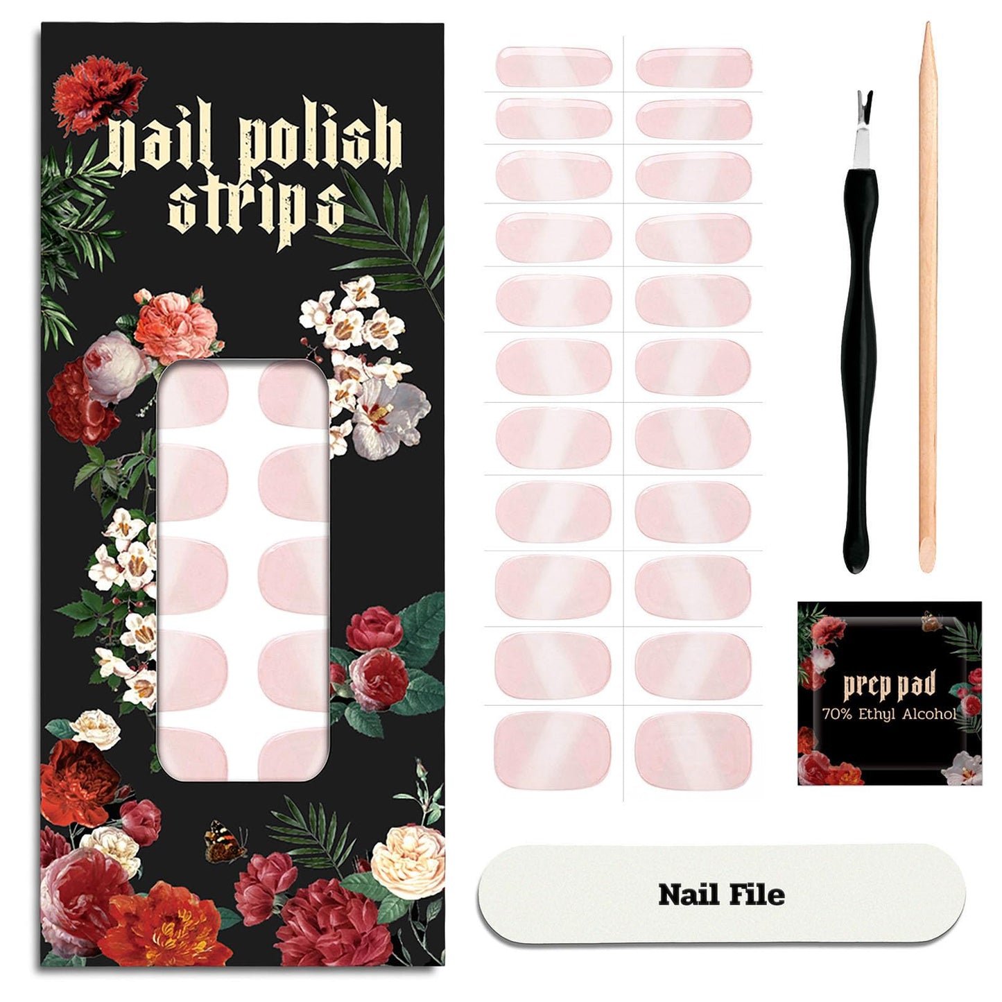 ruyeefam Nail Polish Strips (No UV Lamp Needed) - 22 Pcs Salon Quality Gel Nail Stickers - Long Lasting Wraps (Single Lip Kiss Pink)