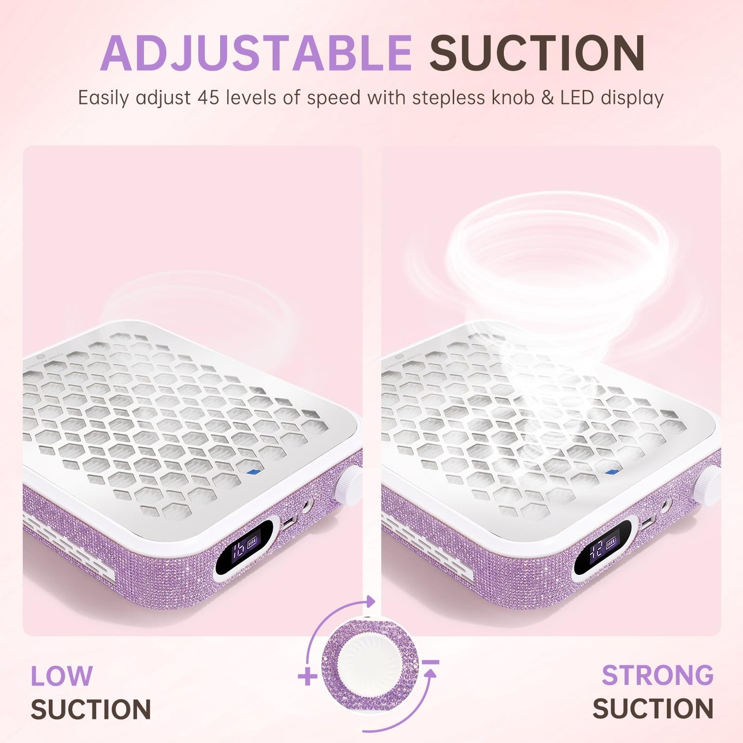 CHRISTINE SHELLY Nail Dust Collector, Rechargeable Dust Collector Nail Tech, Powerful Vacuum Fan Vent Dust Collector Extractor Dust Suction Machine for Acrylic Nails Polishing, Nail Salon&Home,Purple