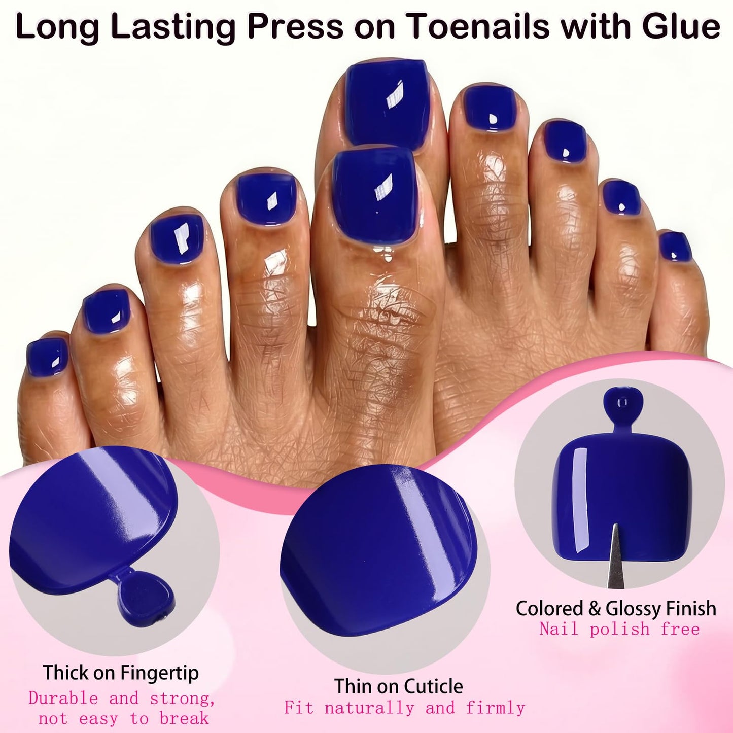 120pc Press on Toenails Women Fake Toe Nail Press ons,Royal Blue Acrylic Toenail Press ons Toes Nails Fake Toenails Glue on Toe Nail Tips 12 Sizes Toe Press-on Pedicure Presson False Nails for Feet