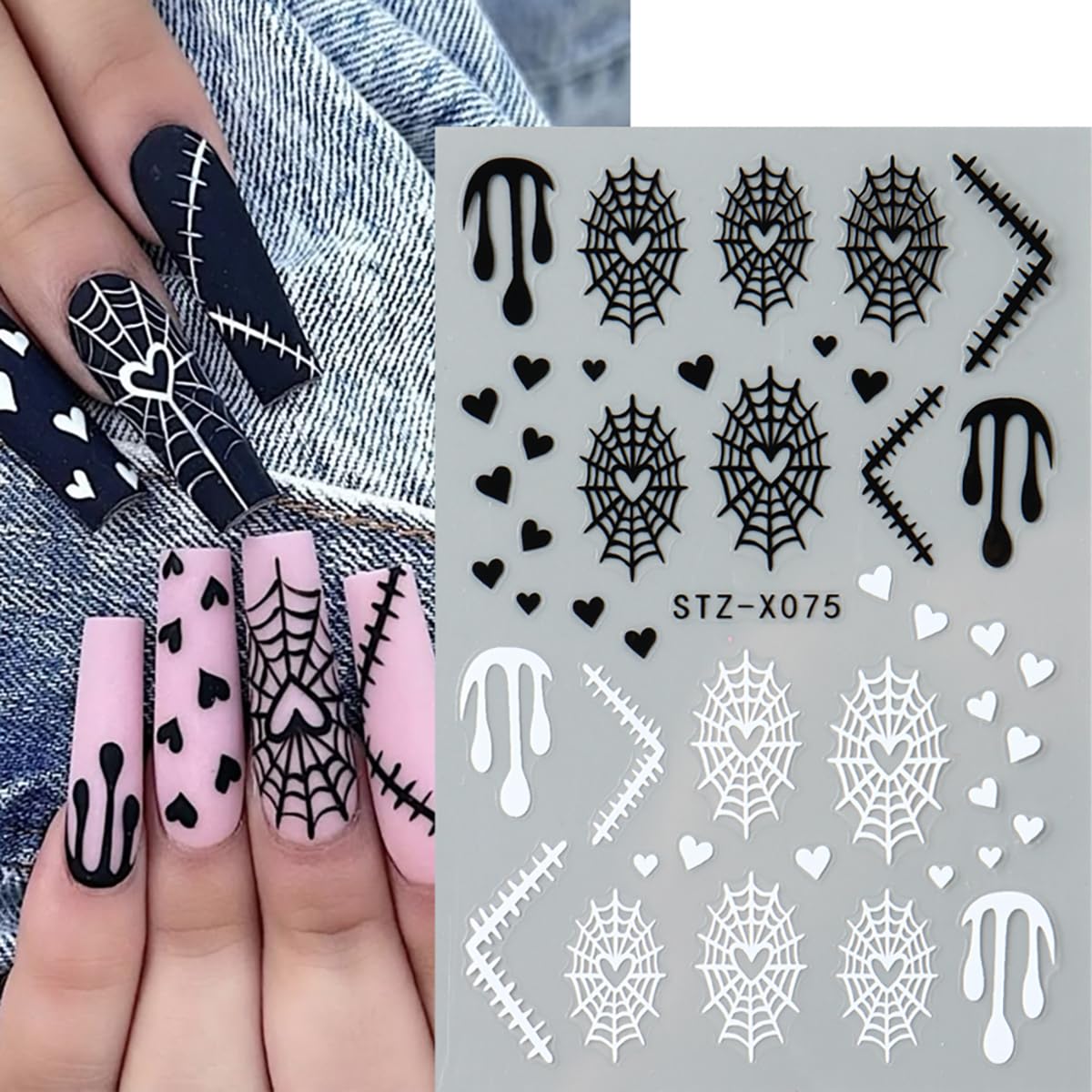 6 Sheets Halloween Nail Stickers Cute Ghost Nail Decals 3D Spider Web Goth Nail Design Sticker Scary Bloody Spider Nail Art Stickers French Manicure Decals Decoration for Women Holiday Salon Supplies