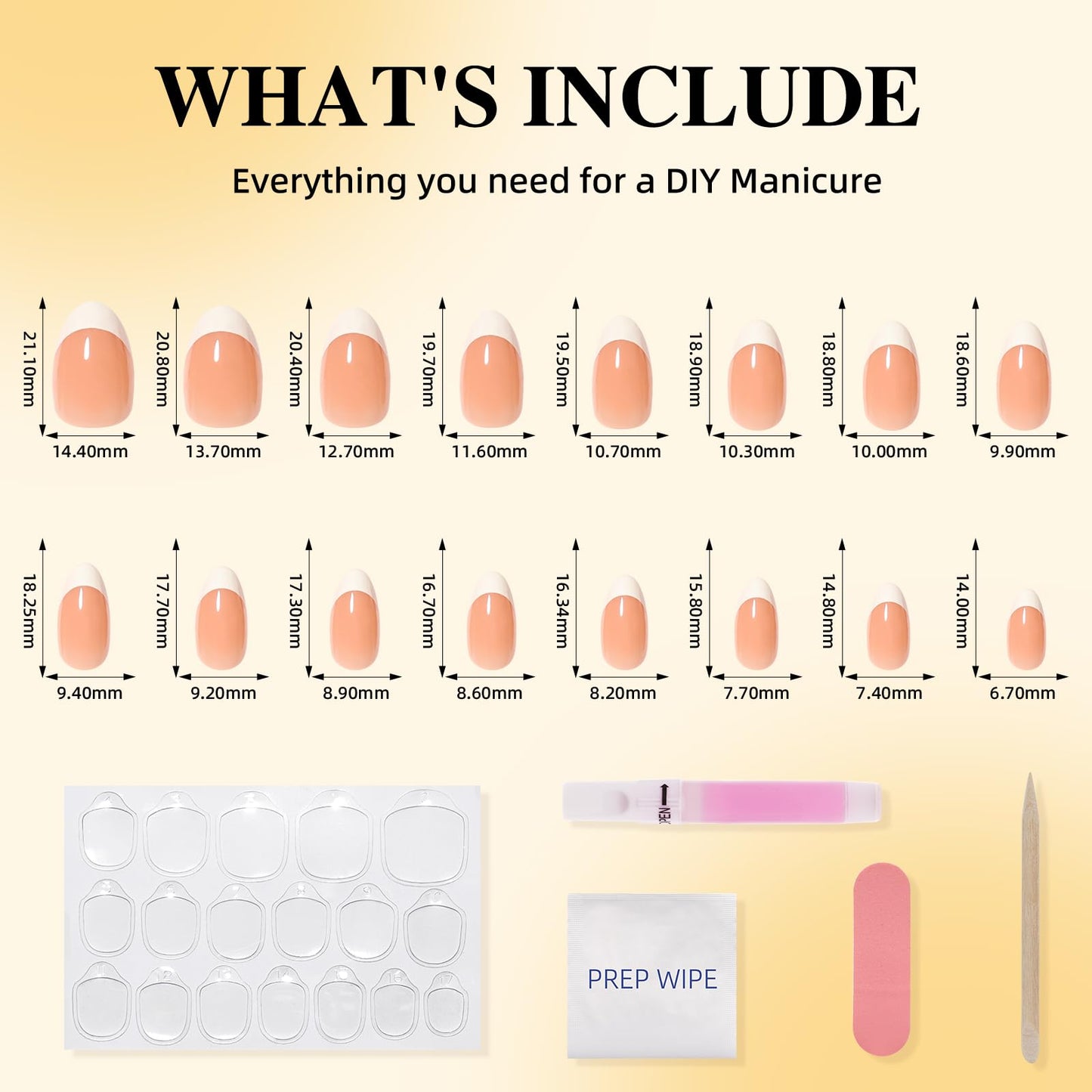 Leefrei French Tip Press on Nails - Short Almond Peach-toned Nude Press on Nails, Glossy Finish Fake Nails Reusable Nails Press ons for Women, 32 Pcs in 16 Sizes False Nails Kit, Peach Milk
