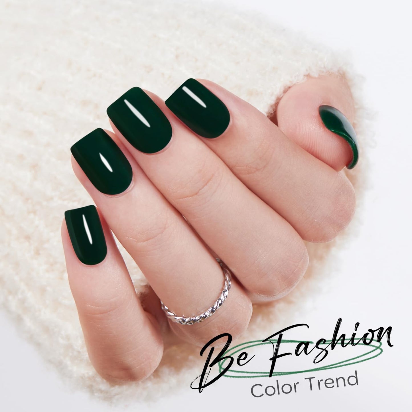 Modelones Extra Short Press on Nails, Dark Green Squoval Fake Nails, Reusable Nail Kit with Nail Glue Adhesive Tabs Mini Nail File, Nails Press Ons 32Pcs 16 Sizes, Women Girl Gift