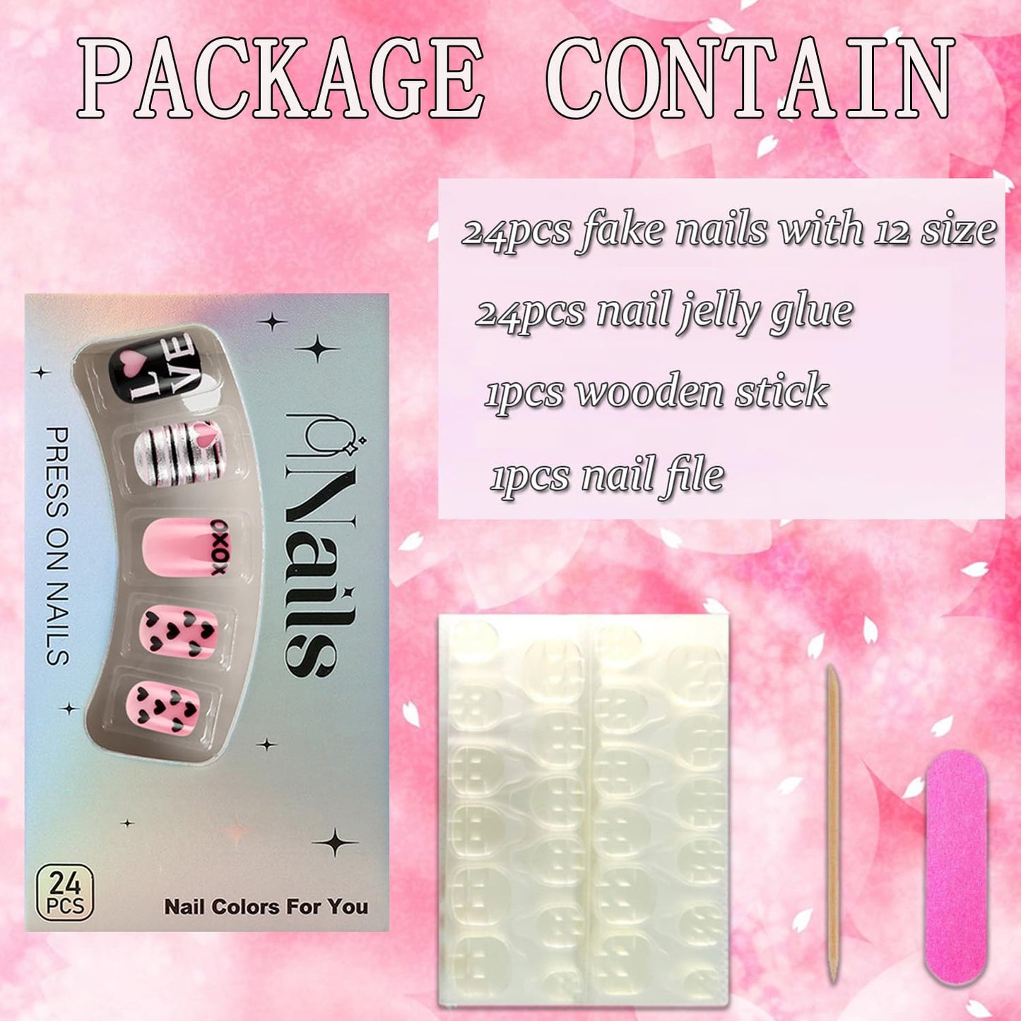FIEONCIY Press on Nails Short Square Valentine Glossy Full Cover Acrylic False Nails with Heart Designs Artificial Square Fake Nails Glue ons Fingernails for Women Girls (YS507)