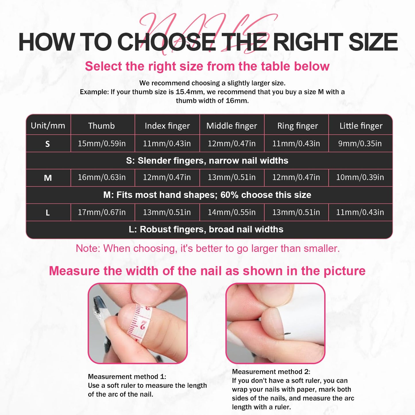 Homsera Elegant Press on Nails - 3D Pink Rose Design Luxury Glossy False Nails for Women French Manicure Full Cover Reusable