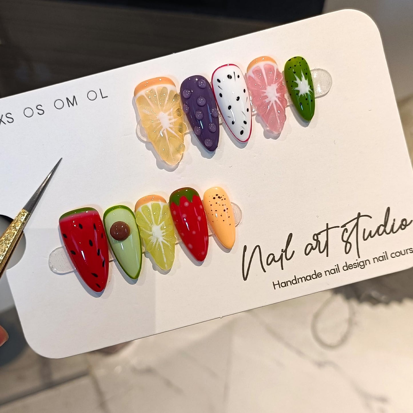 TENPAL Summer Fruit Press on Nails - Vibrant Almond Shaped Fake Nails with Kiwi, Watermelon & Avocado Designs | Reusable Colorful Nail Art for Women | Tropical Fruit Manicure Set (Medium Length,L)