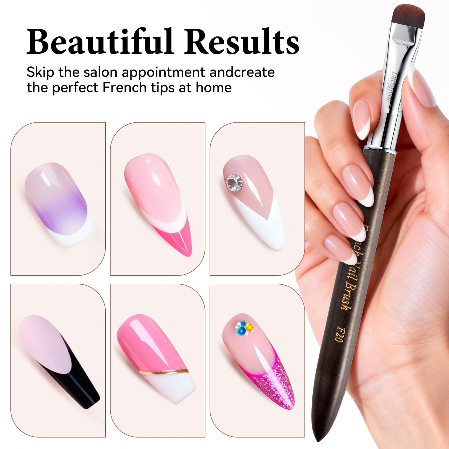 Lucoffeoi Nail Art Brush,2-in-1 French Tip and Cuticle Cleanup Brush for Gel Polish,Professional Nail Tool with Wooden Handle（French F18）