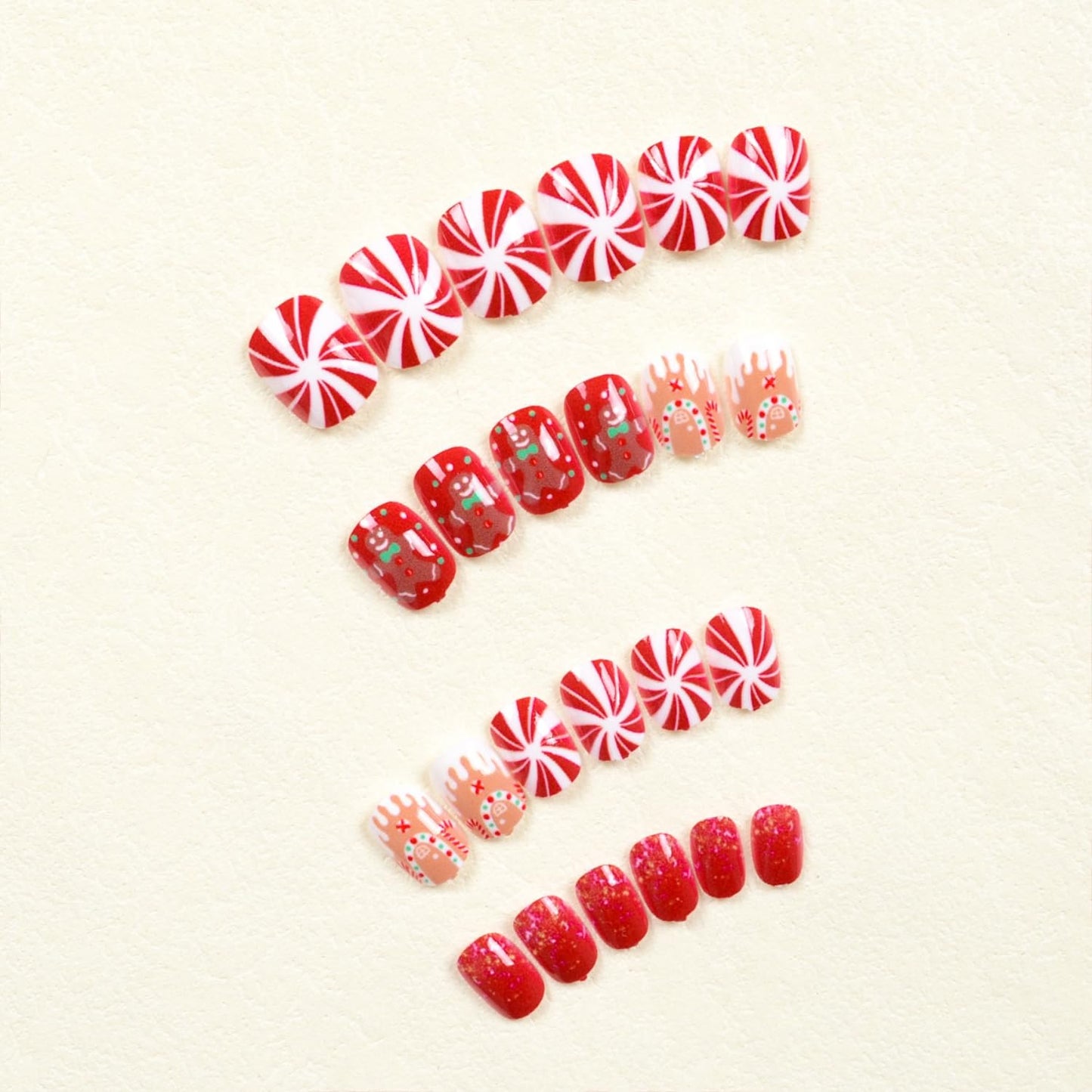 Christmas Press On Nails Short Square Fake Nails Christmas Red Nails Press ons with Gingerbread Man Designs Winter Holiday False Nails Acrylic Nails Glossy Full Cover Stick On Nails for Women